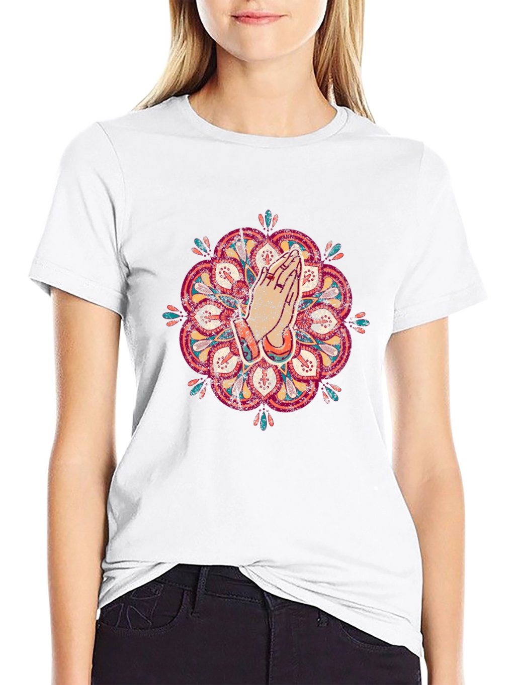 Mandala Praying Hands Graphic Tee - Black