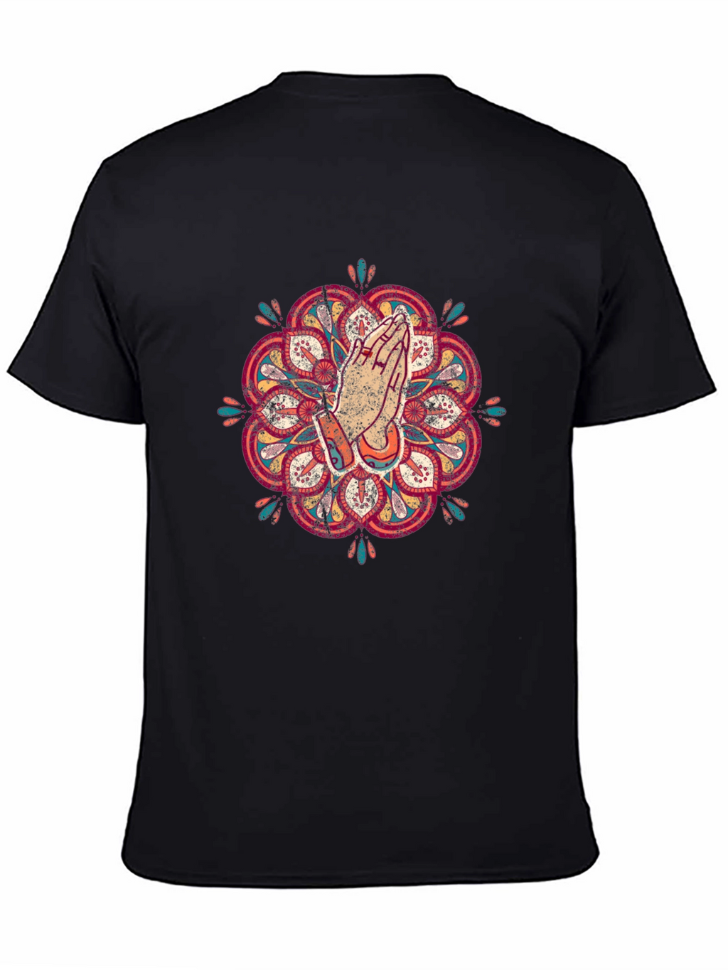 Mandala Praying Hands Graphic Tee - Black