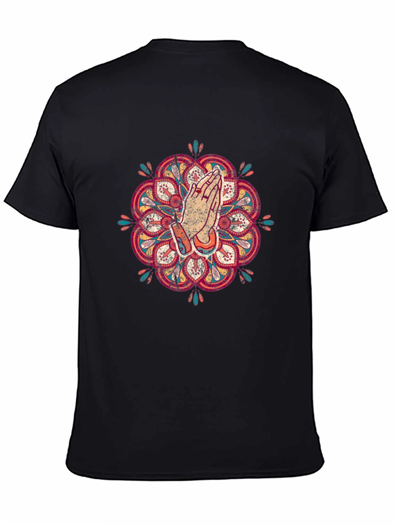 Mandala Praying Hands Graphic Tee - Black