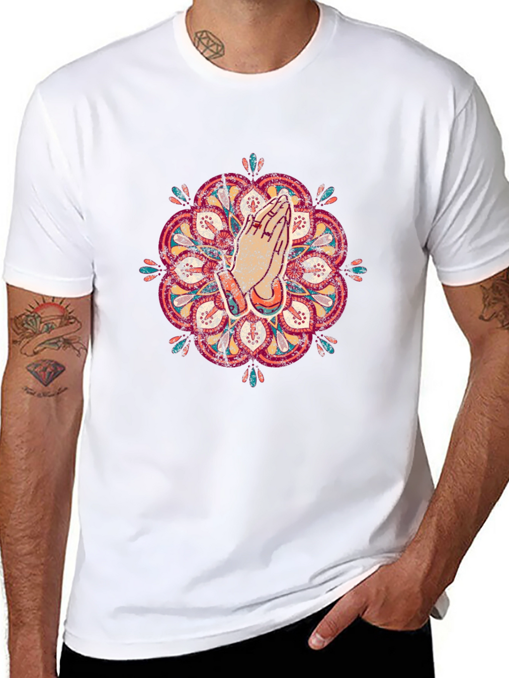 Mandala Praying Hands Graphic Tee - Black