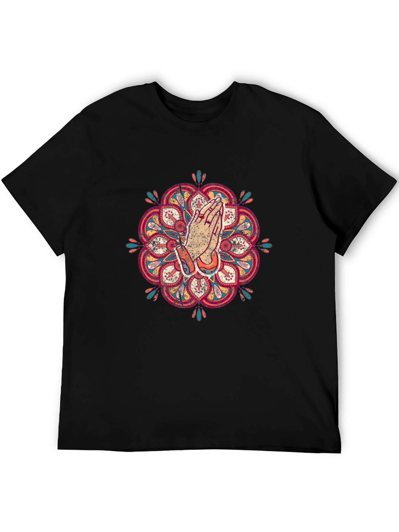 Mandala Praying Hands Graphic Tee - Black