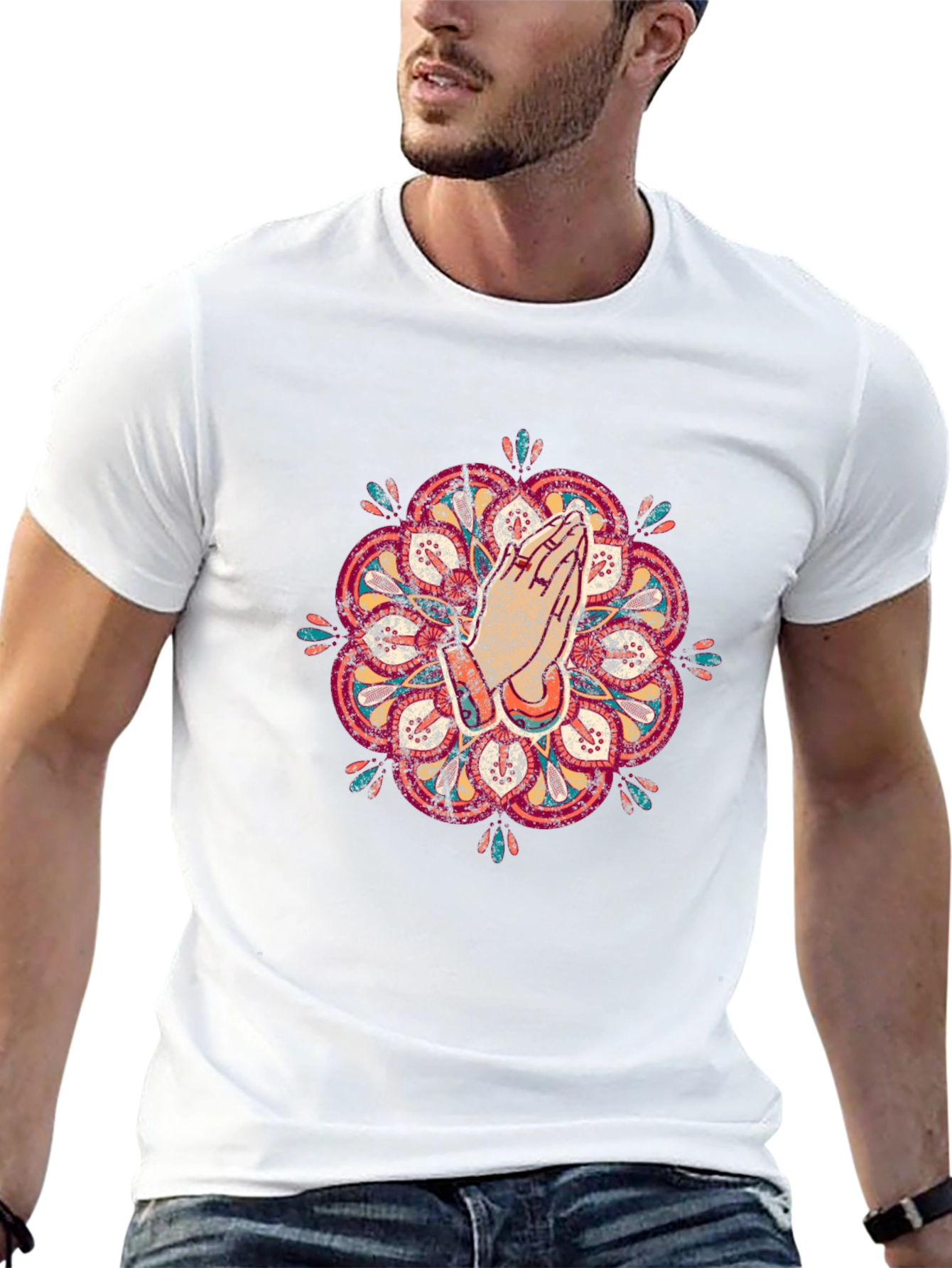 Mandala Praying Hands Graphic Tee - Black