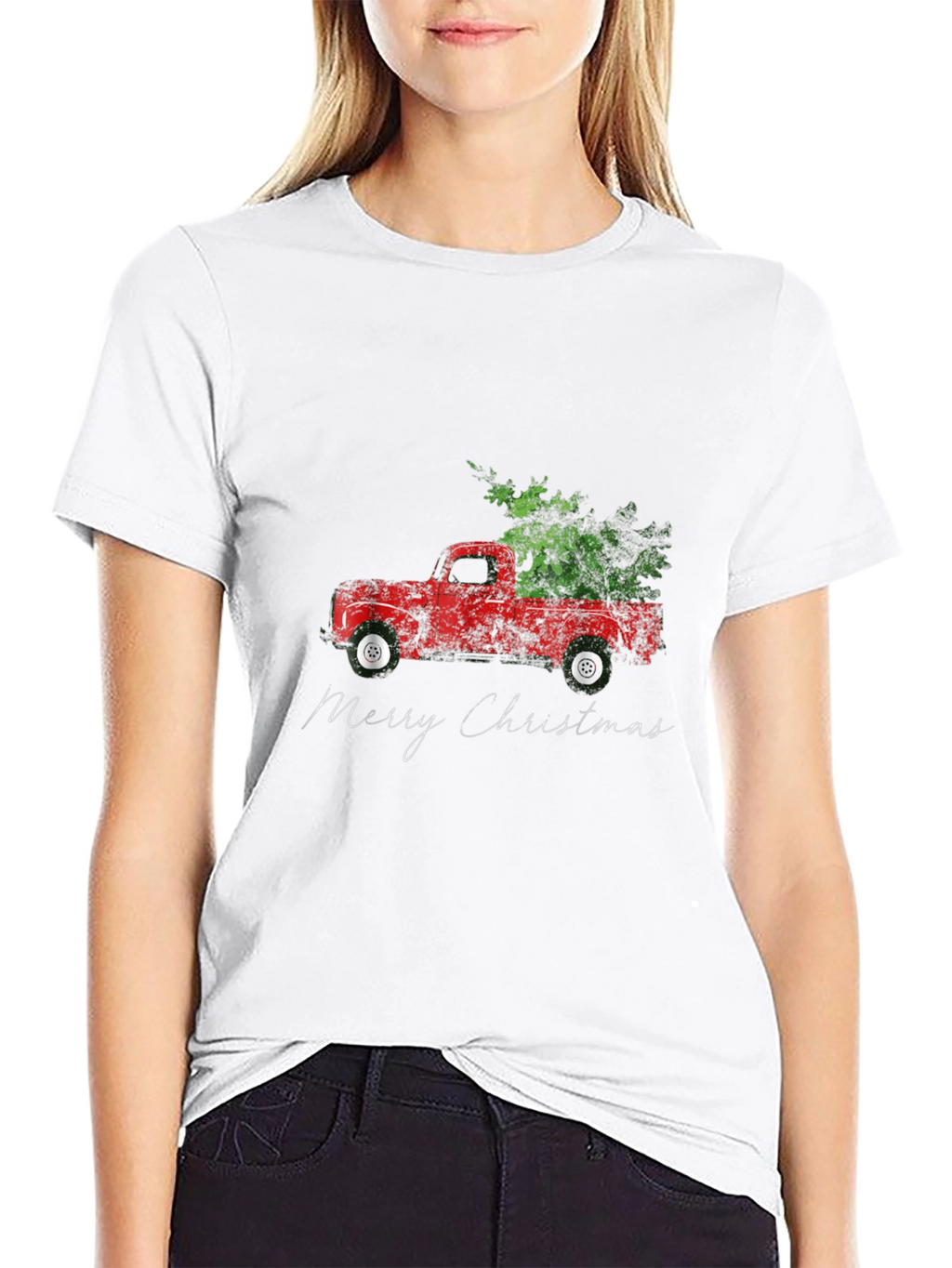 Merry Christmas Red Truck Tree T-Shirt