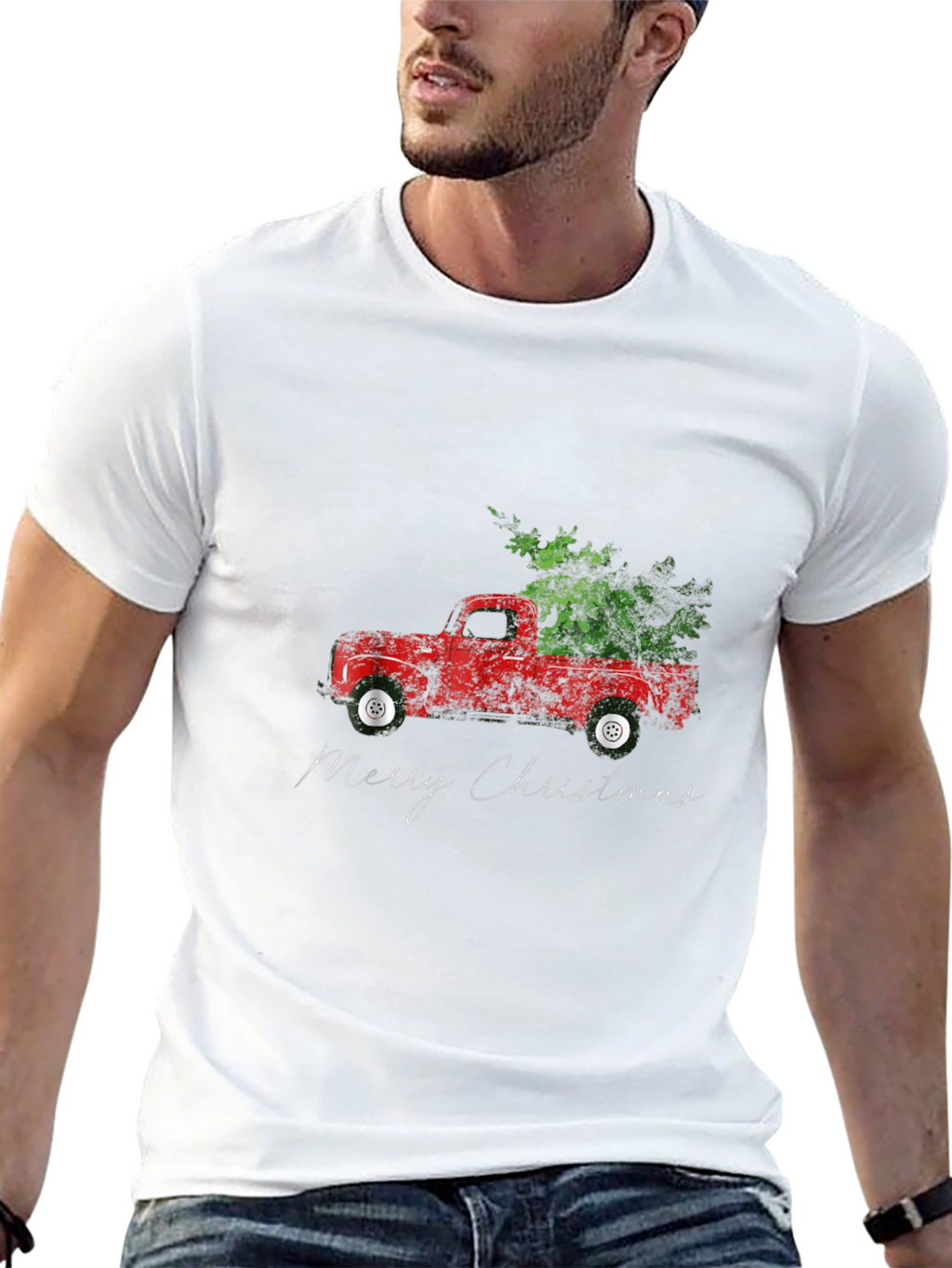 Merry Christmas Red Truck Tree T-Shirt