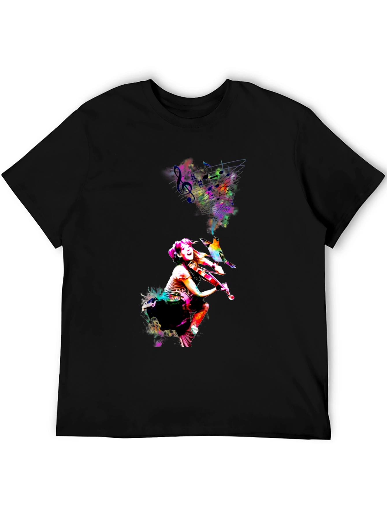 Vibrant Violinist Graphic Tee - Unisex Black T-Shirt
