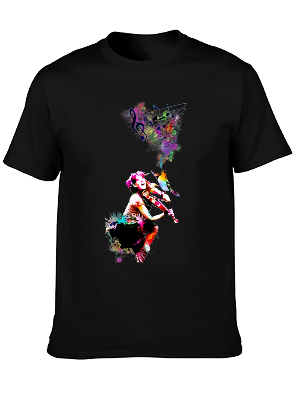 Vibrant Violinist Graphic Tee - Unisex Black T-Shirt