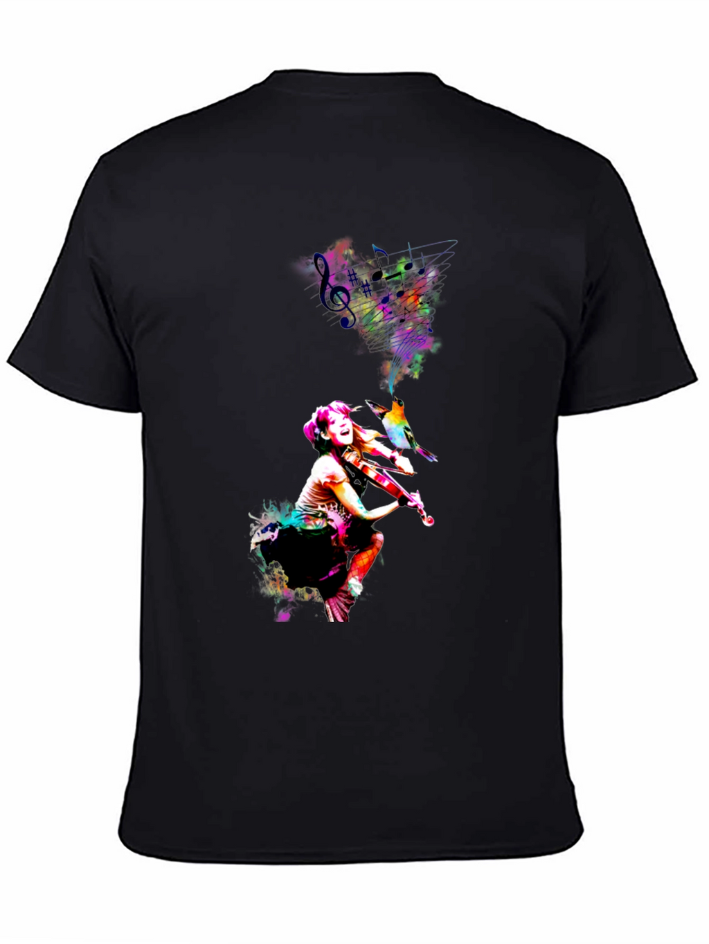 Vibrant Violinist Graphic Tee - Unisex Black T-Shirt