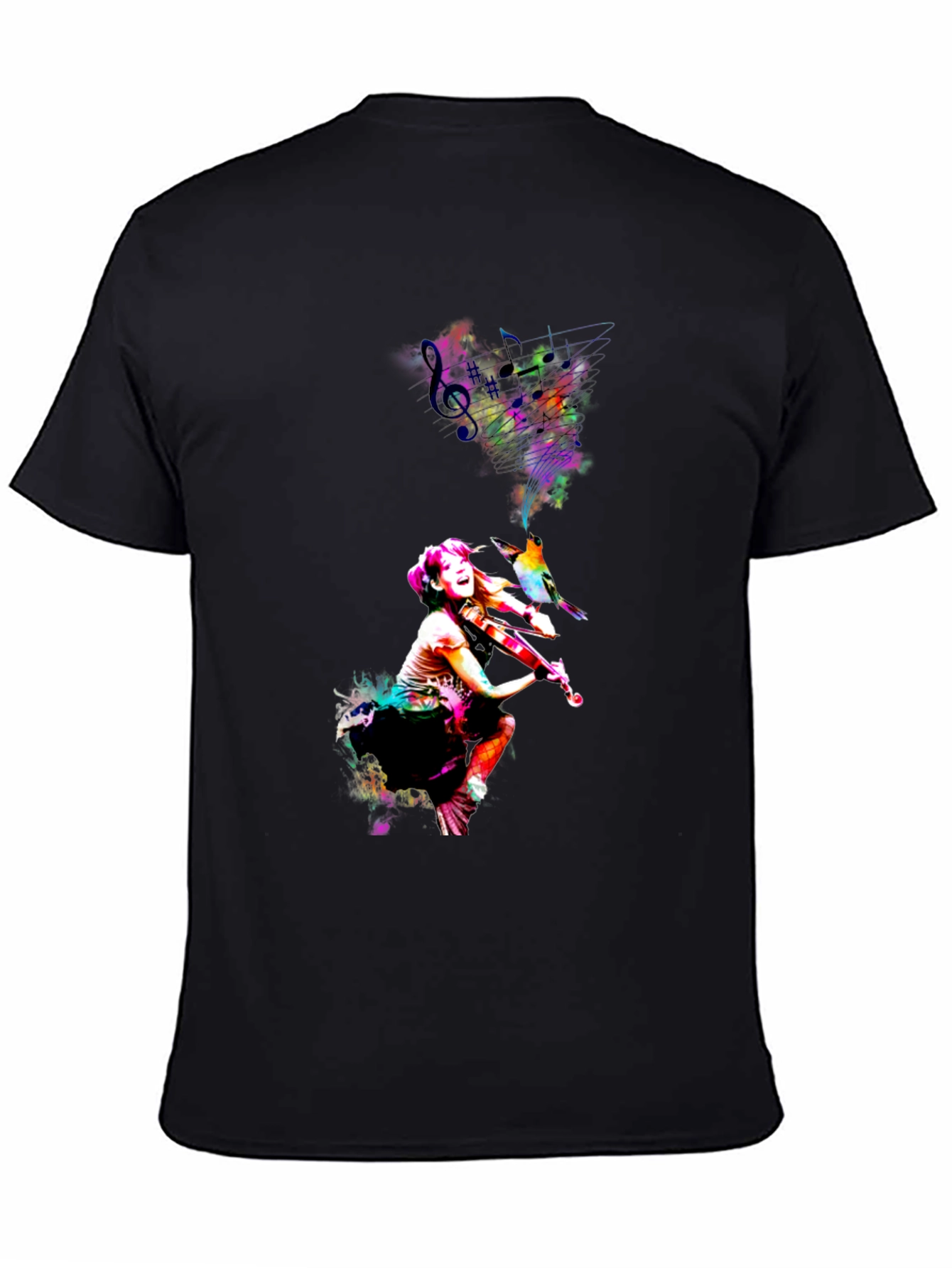 Vibrant Violinist Graphic Tee - Unisex Black T-Shirt