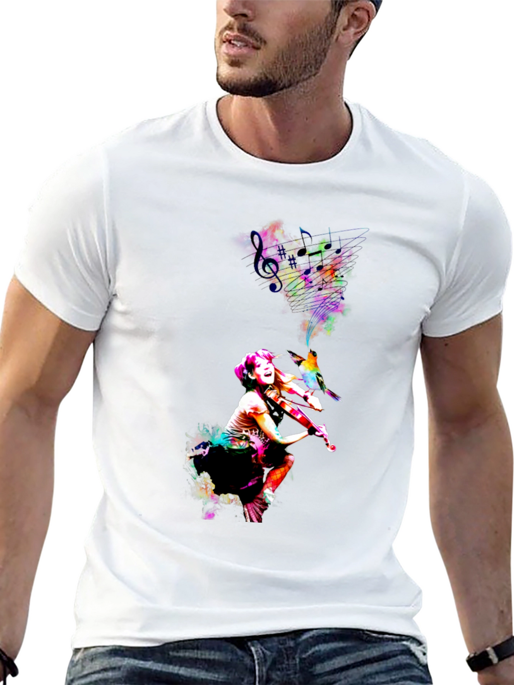 Vibrant Violinist Graphic Tee - Unisex Black T-Shirt