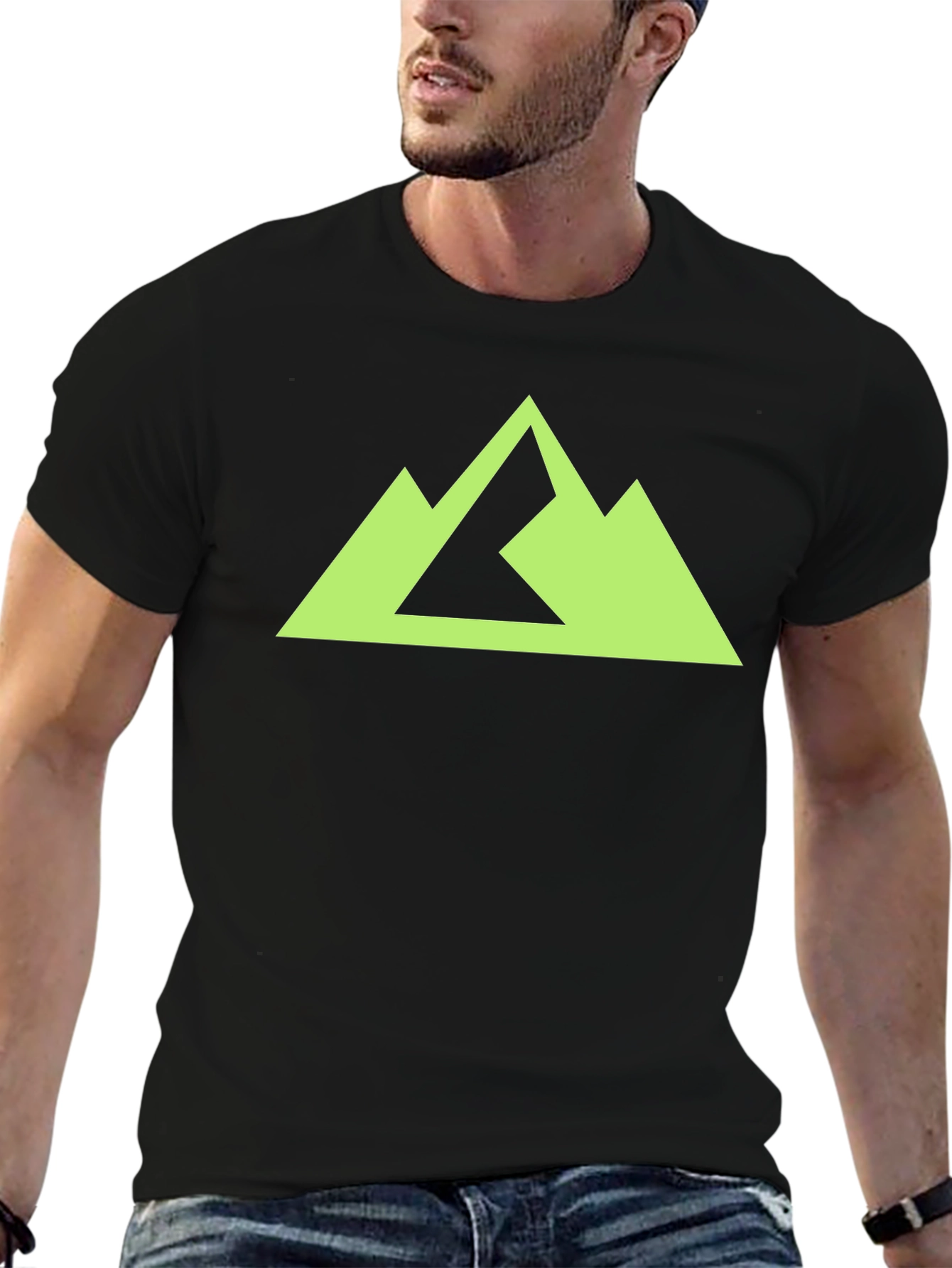 Geometric Mountain Peak Graphic Tee - Black