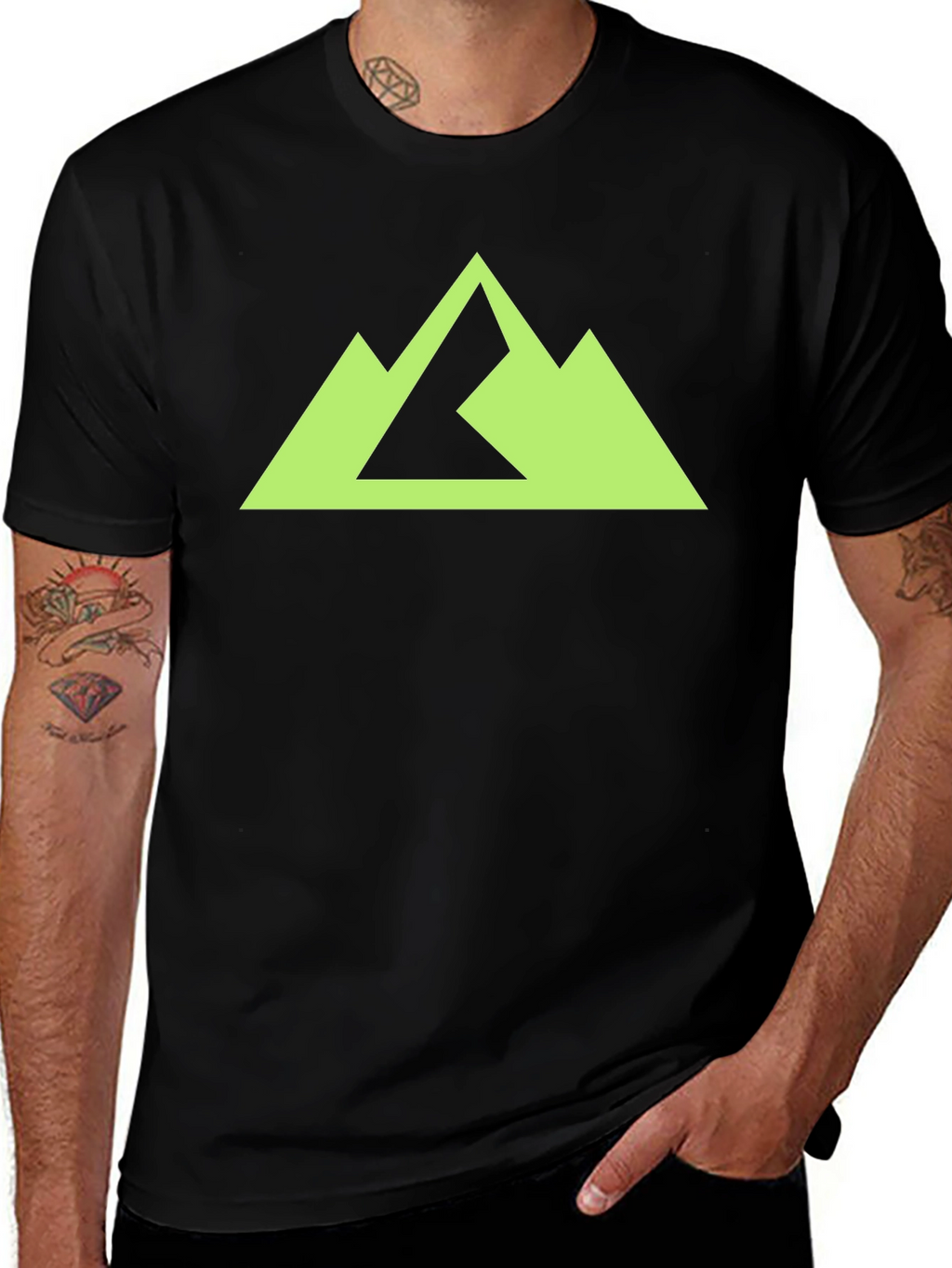 Geometric Mountain Peak Graphic Tee - Black