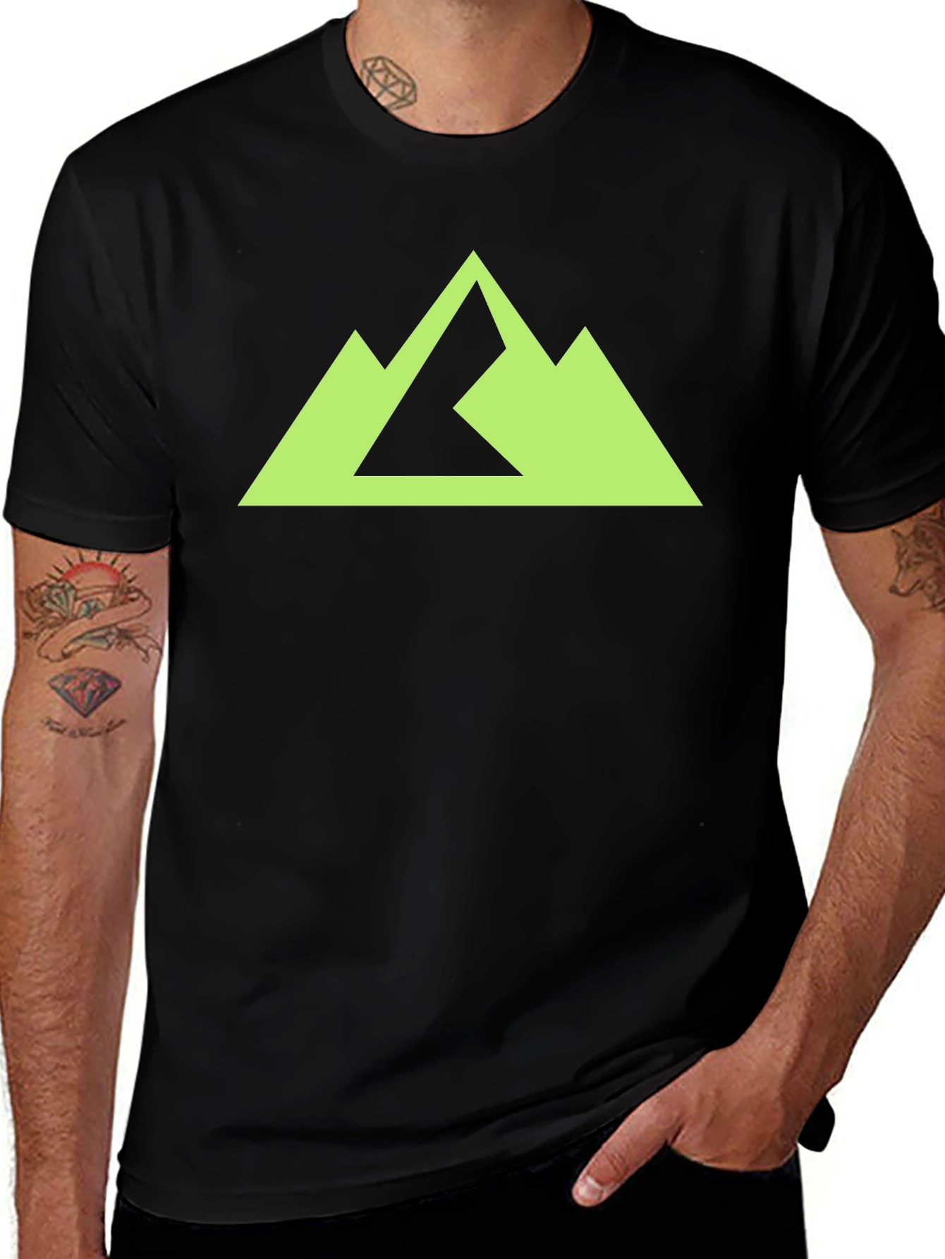 Geometric Mountain Peak Graphic Tee - Black