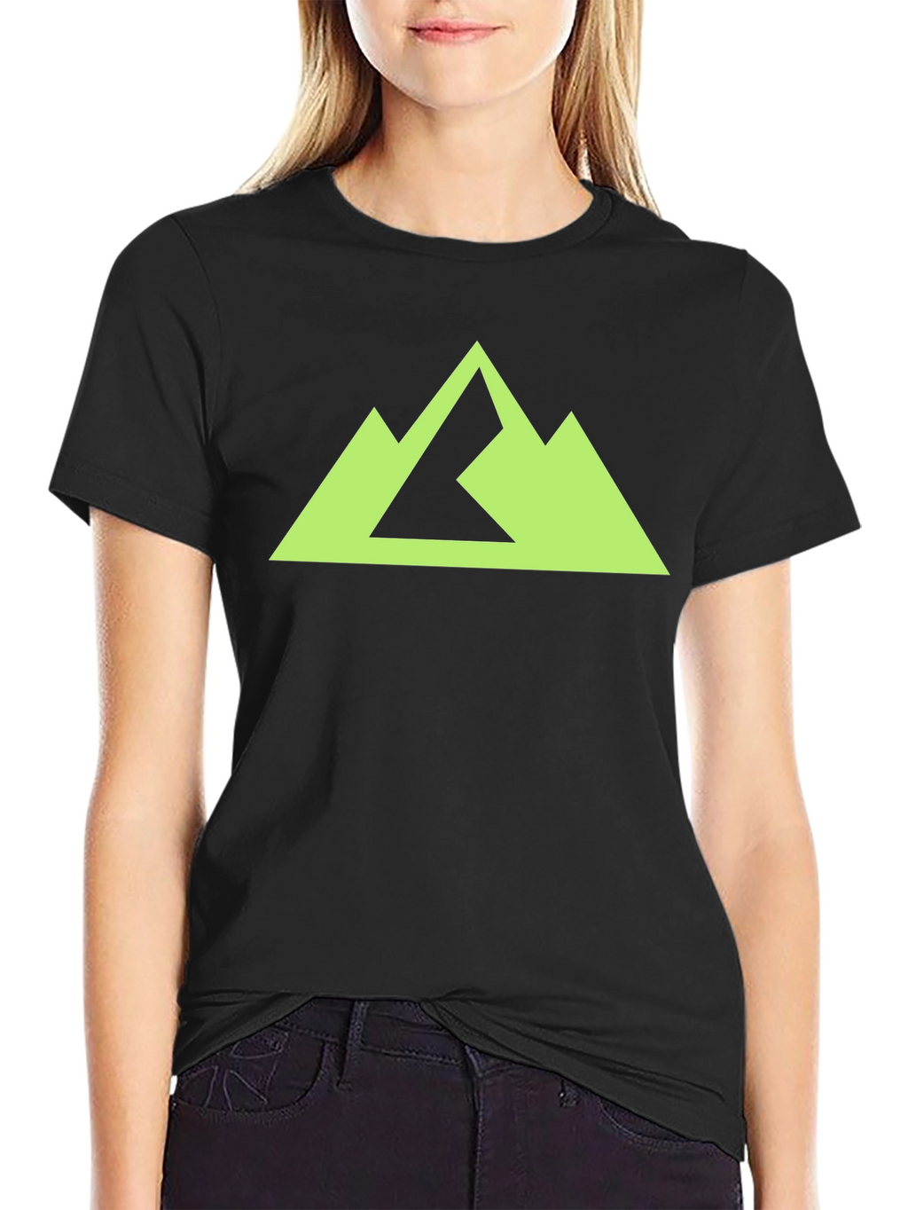 Geometric Mountain Peak Graphic Tee - Black