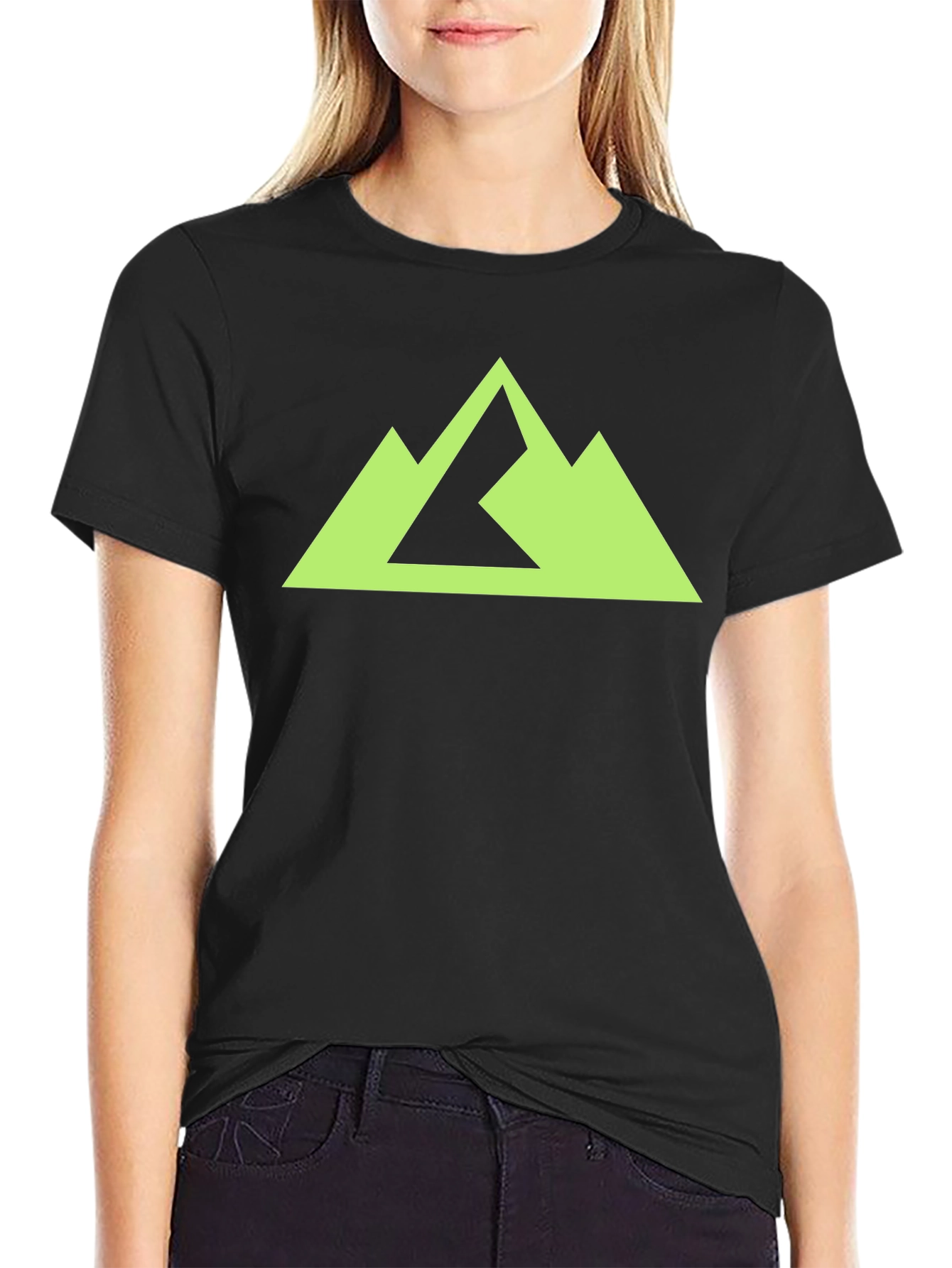 Geometric Mountain Peak Graphic Tee - Black