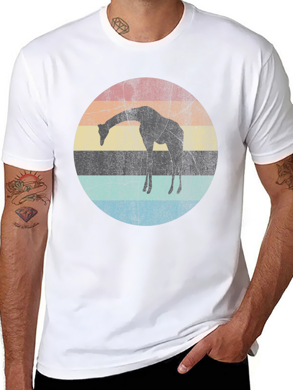 Giraffe Sunset Graphic Tee - Retro Style Shirt