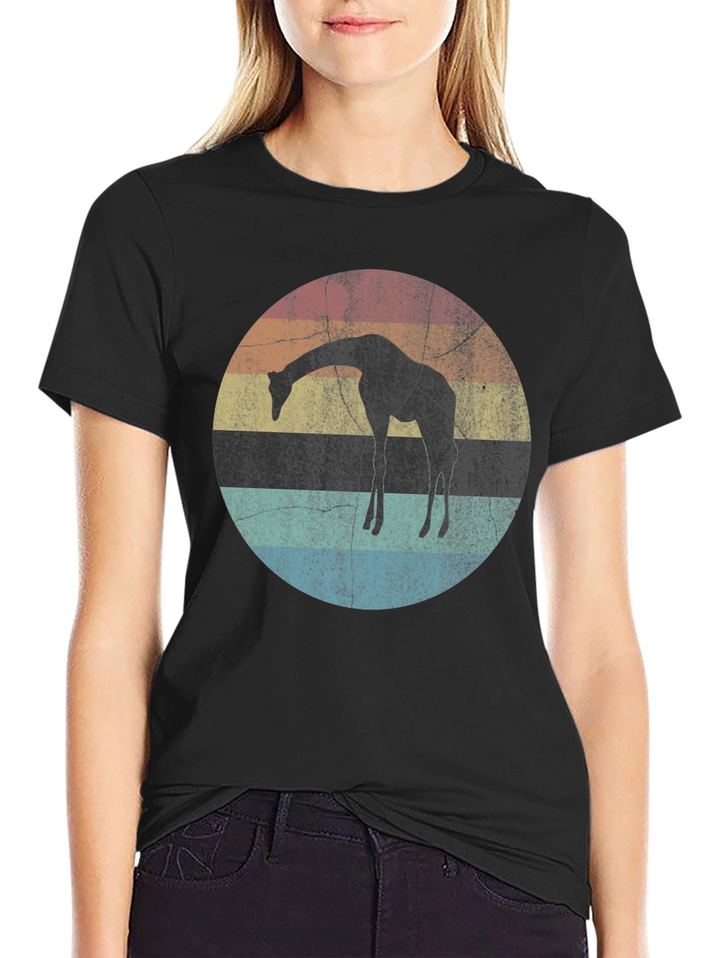 Giraffe Sunset Graphic Tee - Retro Style Shirt