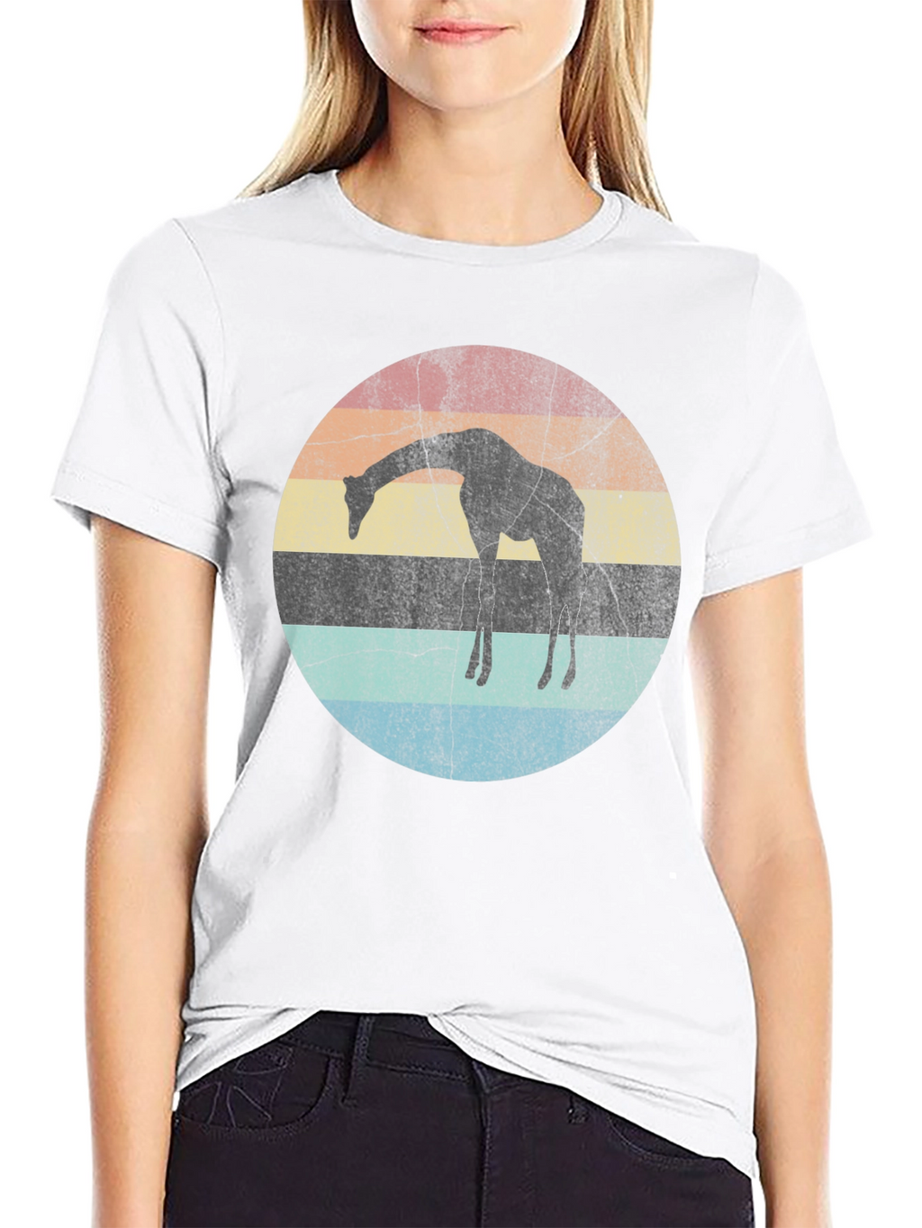 Giraffe Sunset Graphic Tee - Retro Style Shirt