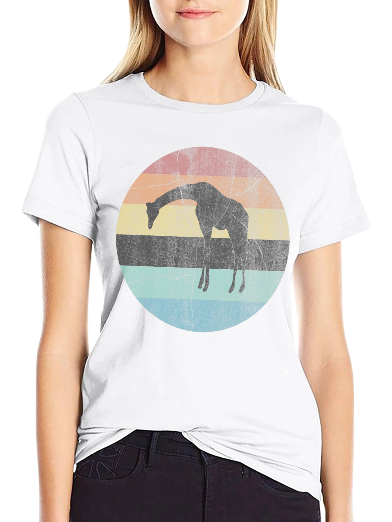 Giraffe Sunset Graphic Tee - Retro Style Shirt