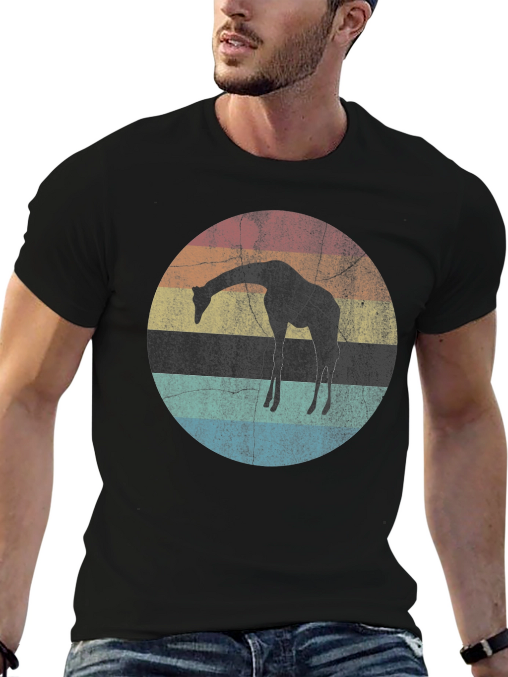 Giraffe Sunset Graphic Tee - Retro Style Shirt