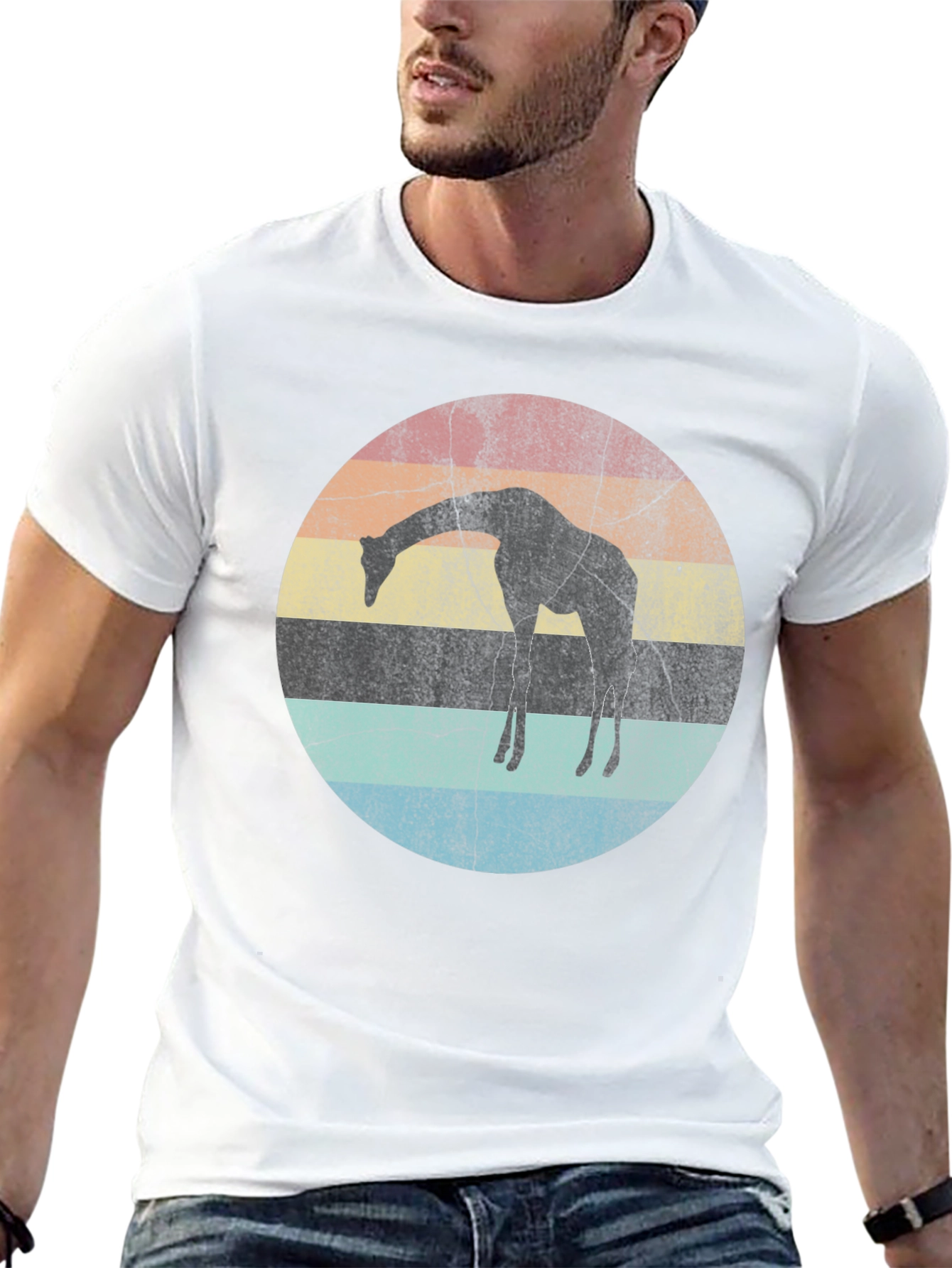 Giraffe Sunset Graphic Tee - Retro Style Shirt