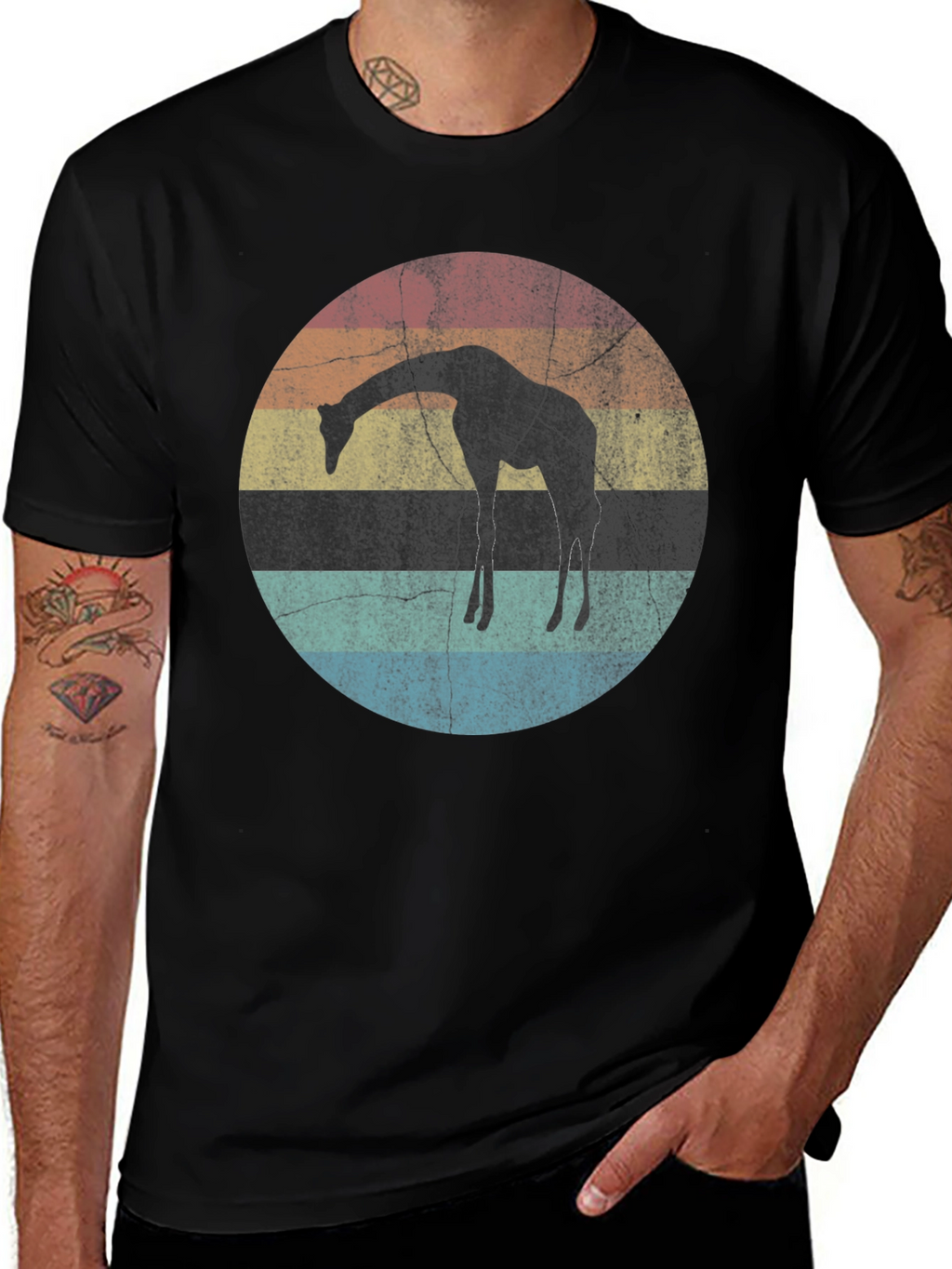 Giraffe Sunset Graphic Tee - Retro Style Shirt