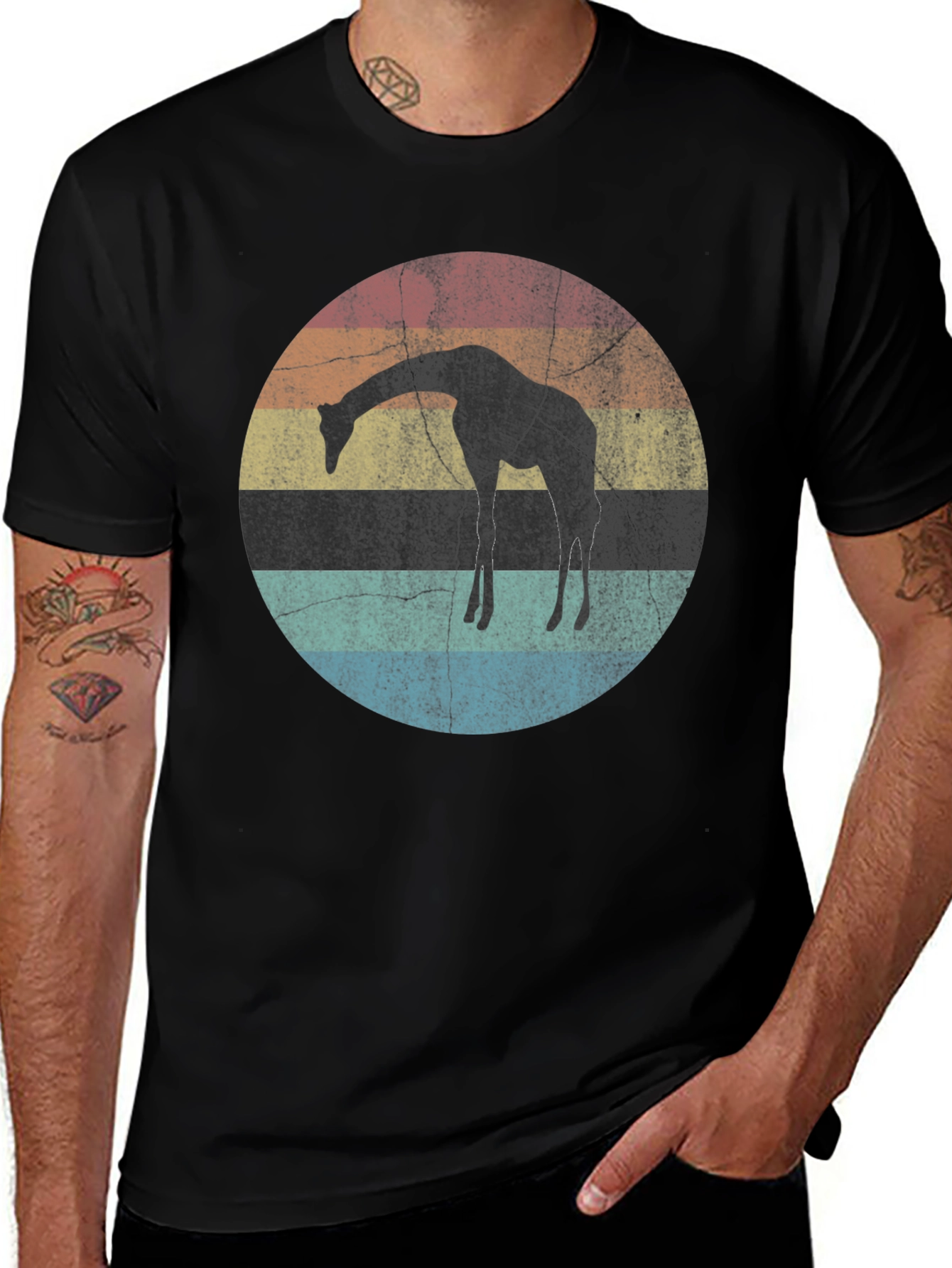 Giraffe Sunset Graphic Tee - Retro Style Shirt