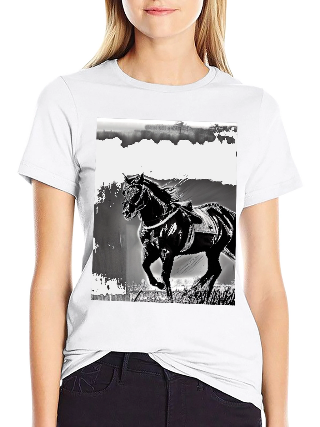 Black Horse Graphic Tee - Stylish Equestrian Design