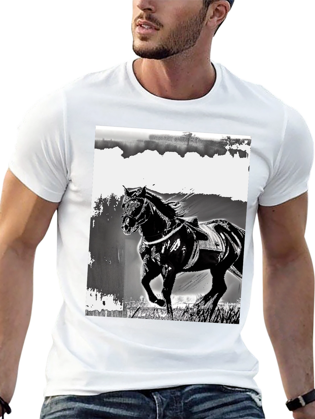 Black Horse Graphic Tee - Stylish Equestrian Design