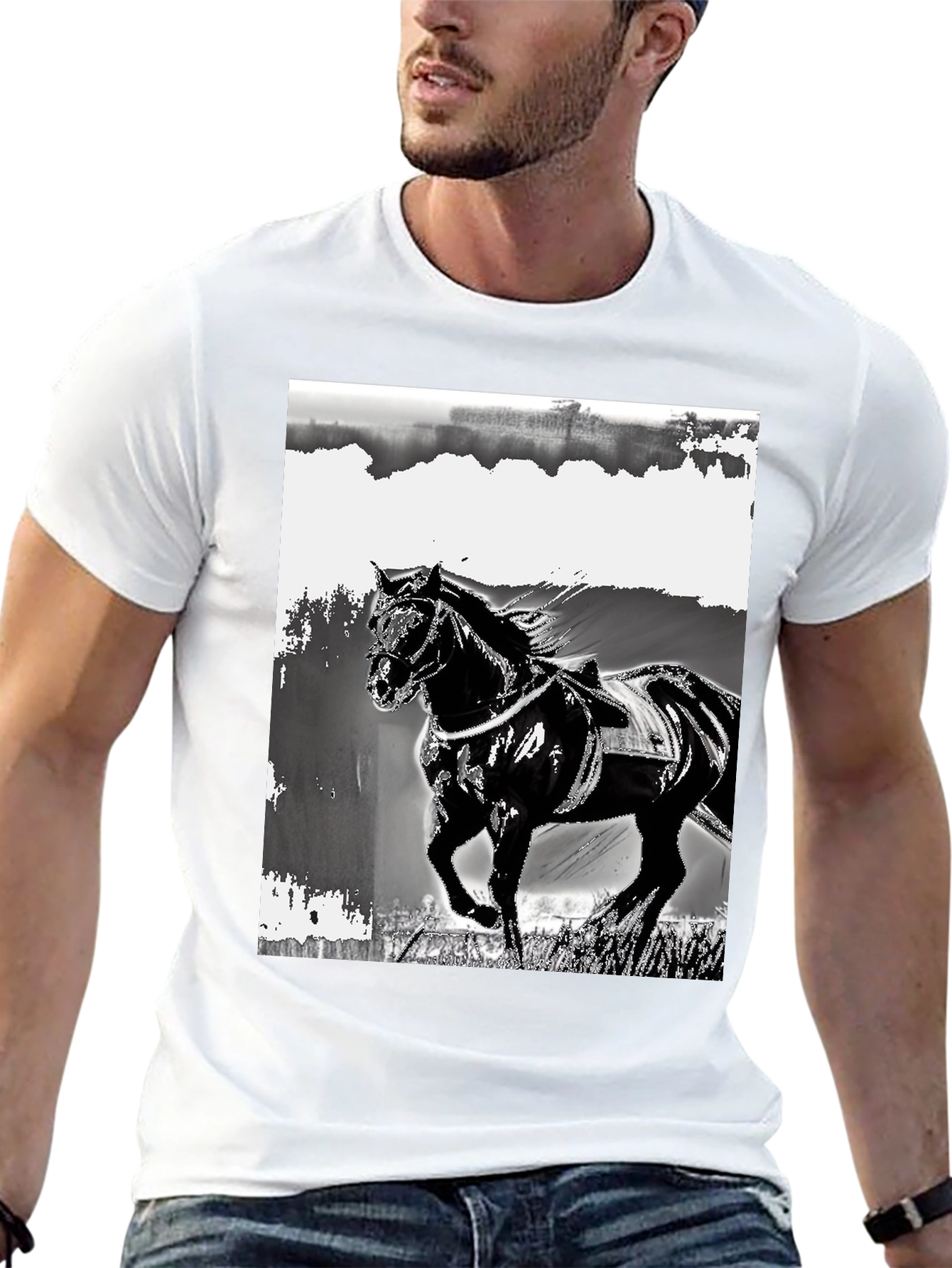 Black Horse Graphic Tee - Stylish Equestrian Design
