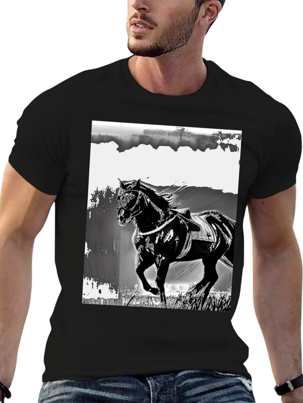 Black Horse Graphic Tee - Stylish Equestrian Design