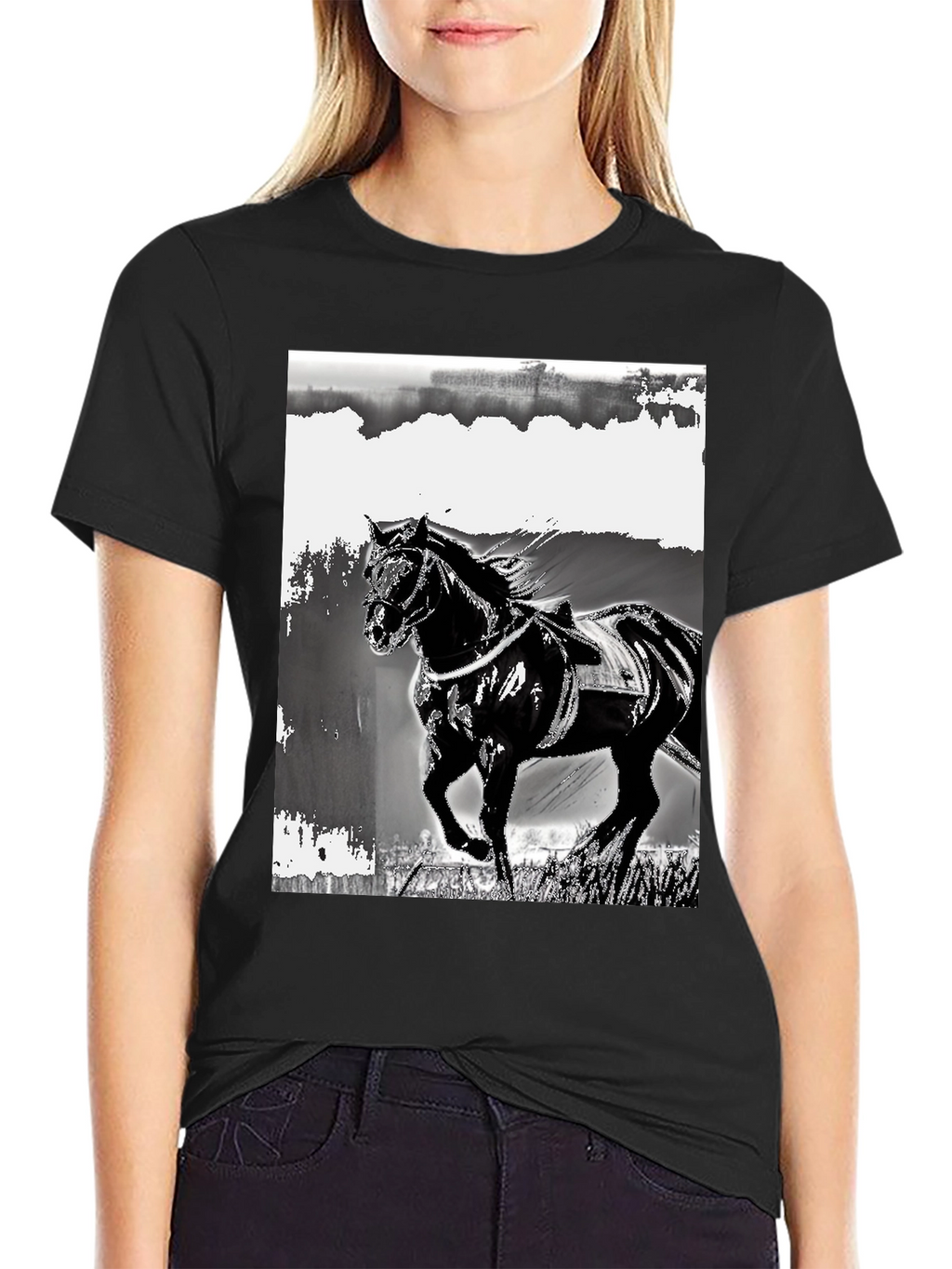Black Horse Graphic Tee - Stylish Equestrian Design