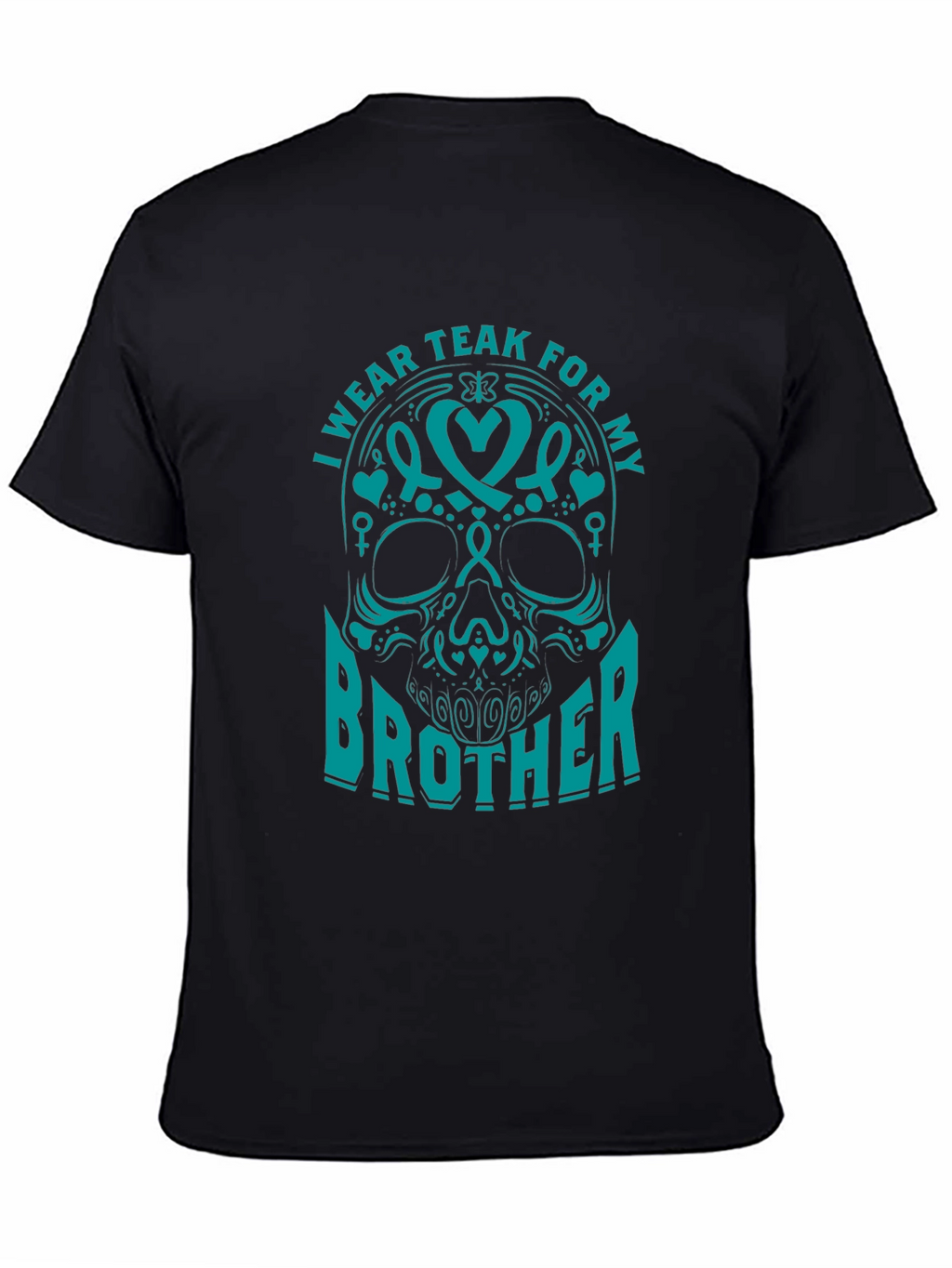 Teal Ribbon Brother Skull Graphic T-Shirt