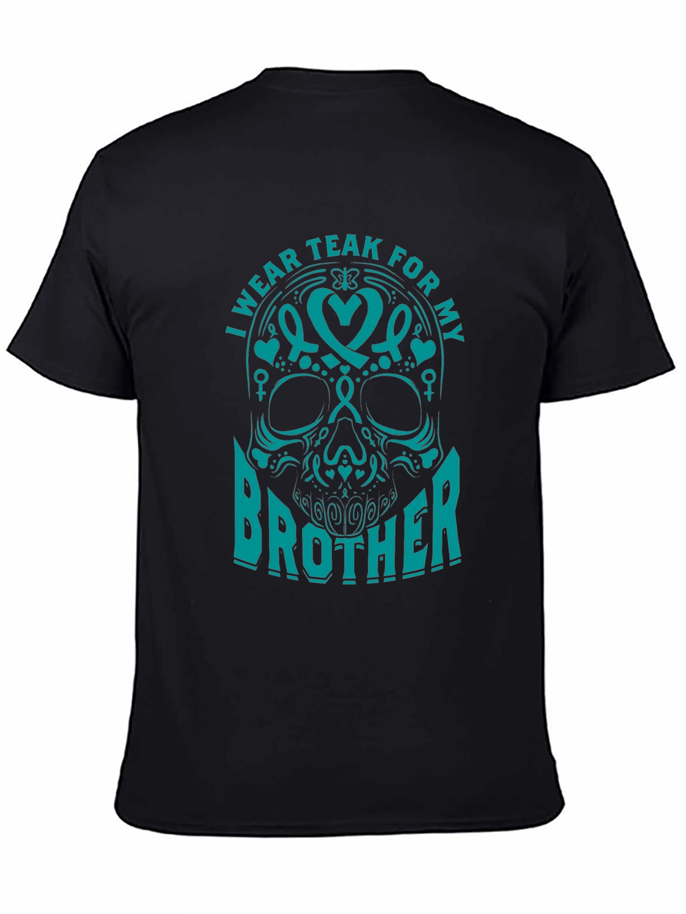Teal Ribbon Brother Skull Graphic T-Shirt