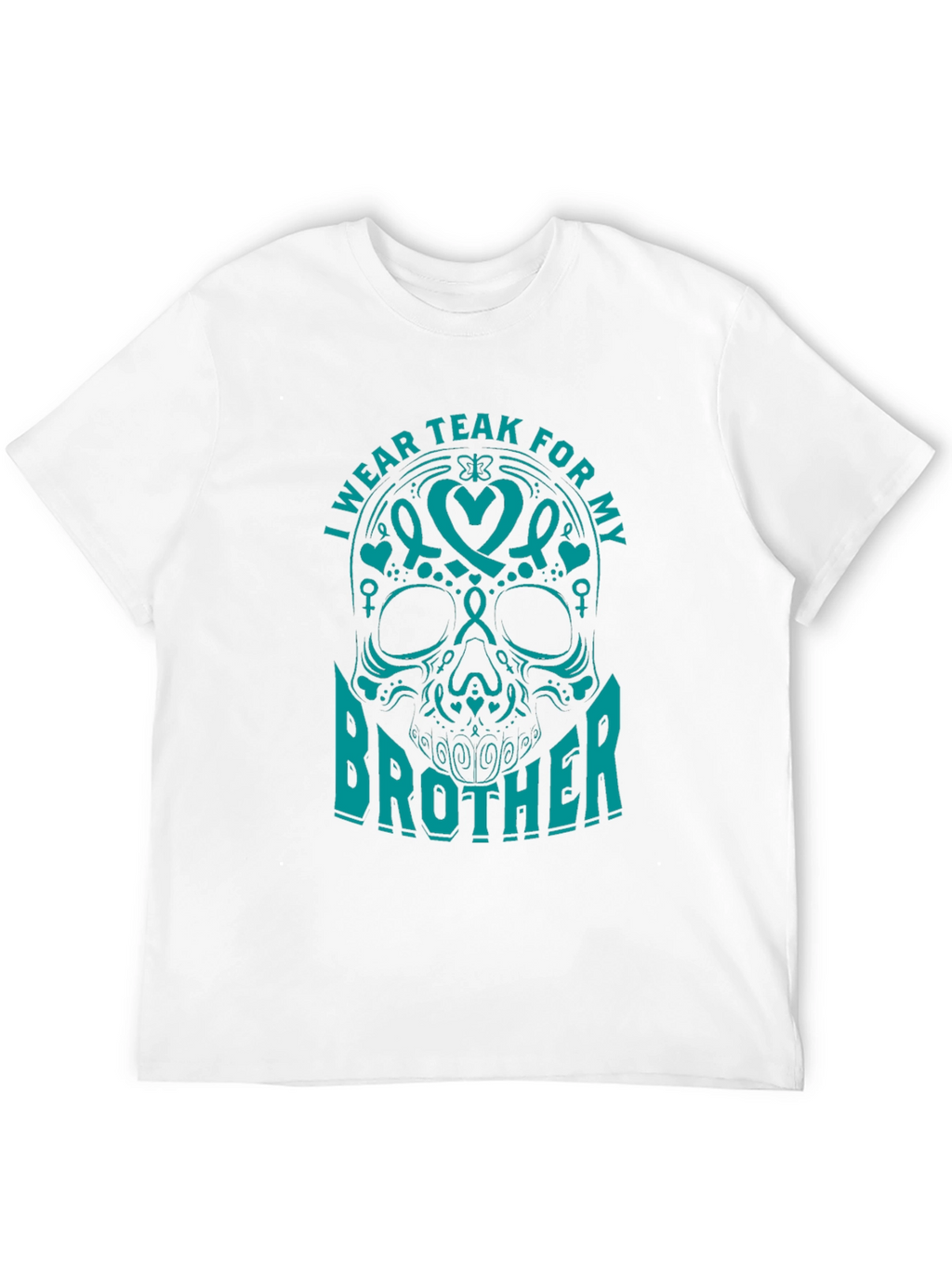 Teal Ribbon Brother Skull Graphic T-Shirt