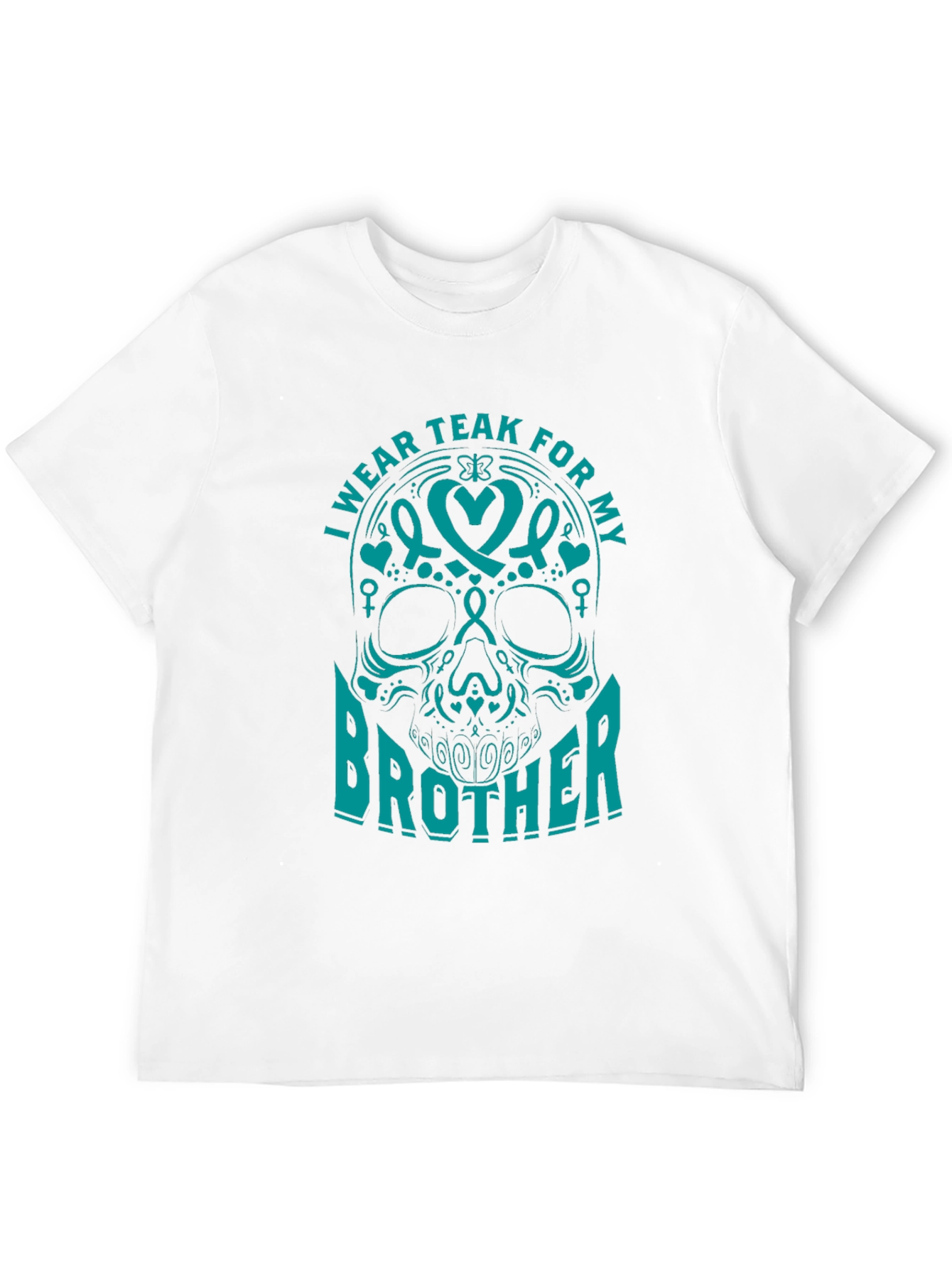 Teal Ribbon Brother Skull Graphic T-Shirt