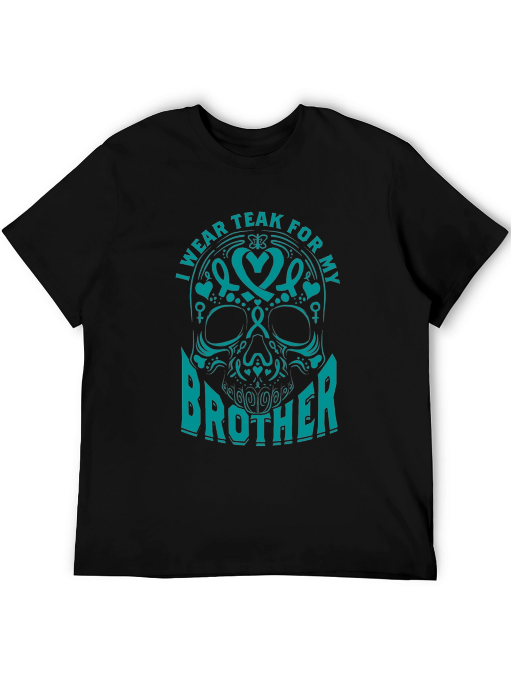 Teal Ribbon Brother Skull Graphic T-Shirt