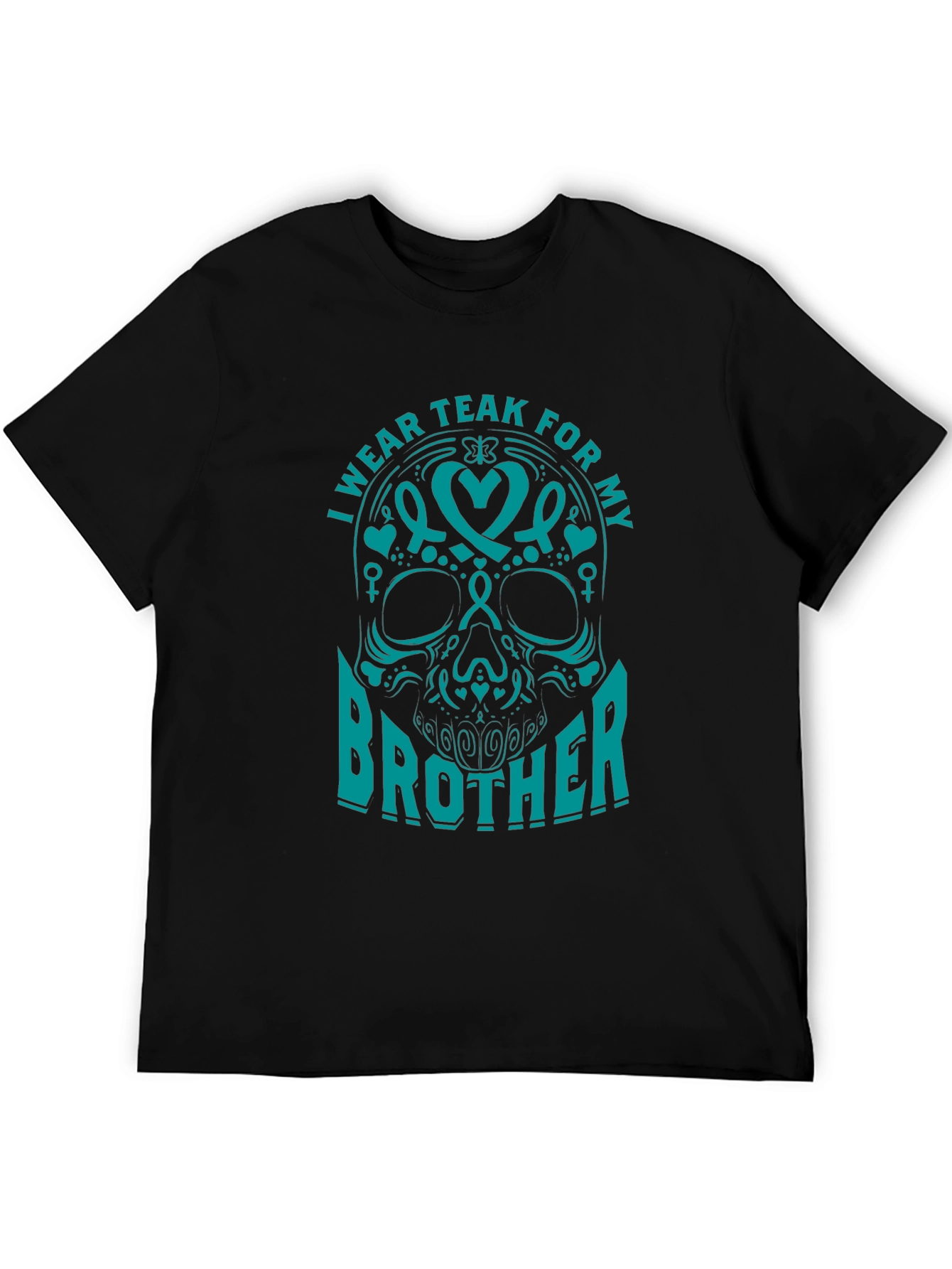 Teal Ribbon Brother Skull Graphic T-Shirt