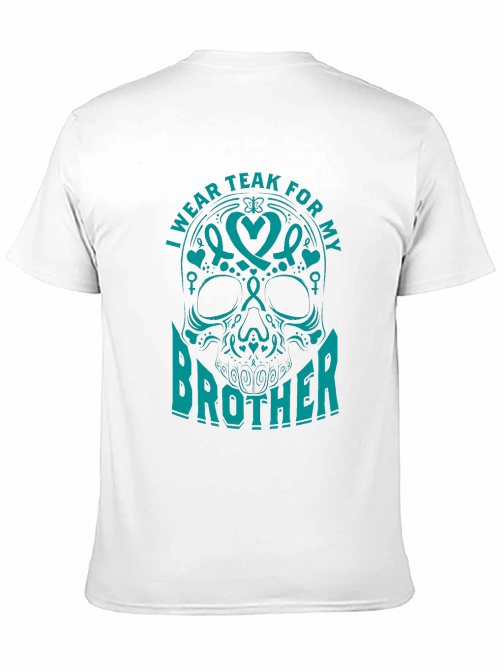 Teal Ribbon Brother Skull Graphic T-Shirt