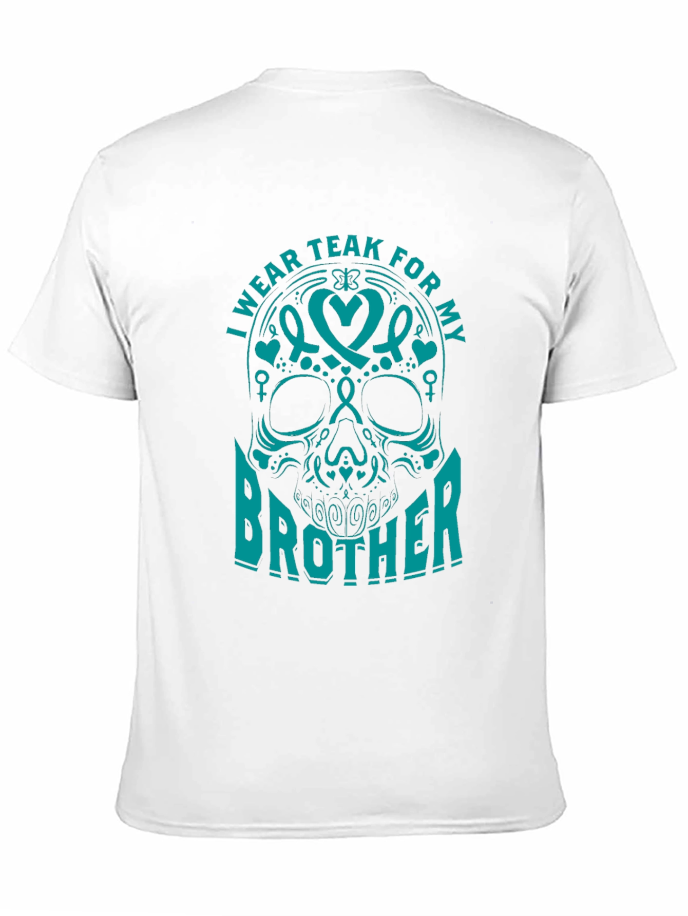Teal Ribbon Brother Skull Graphic T-Shirt