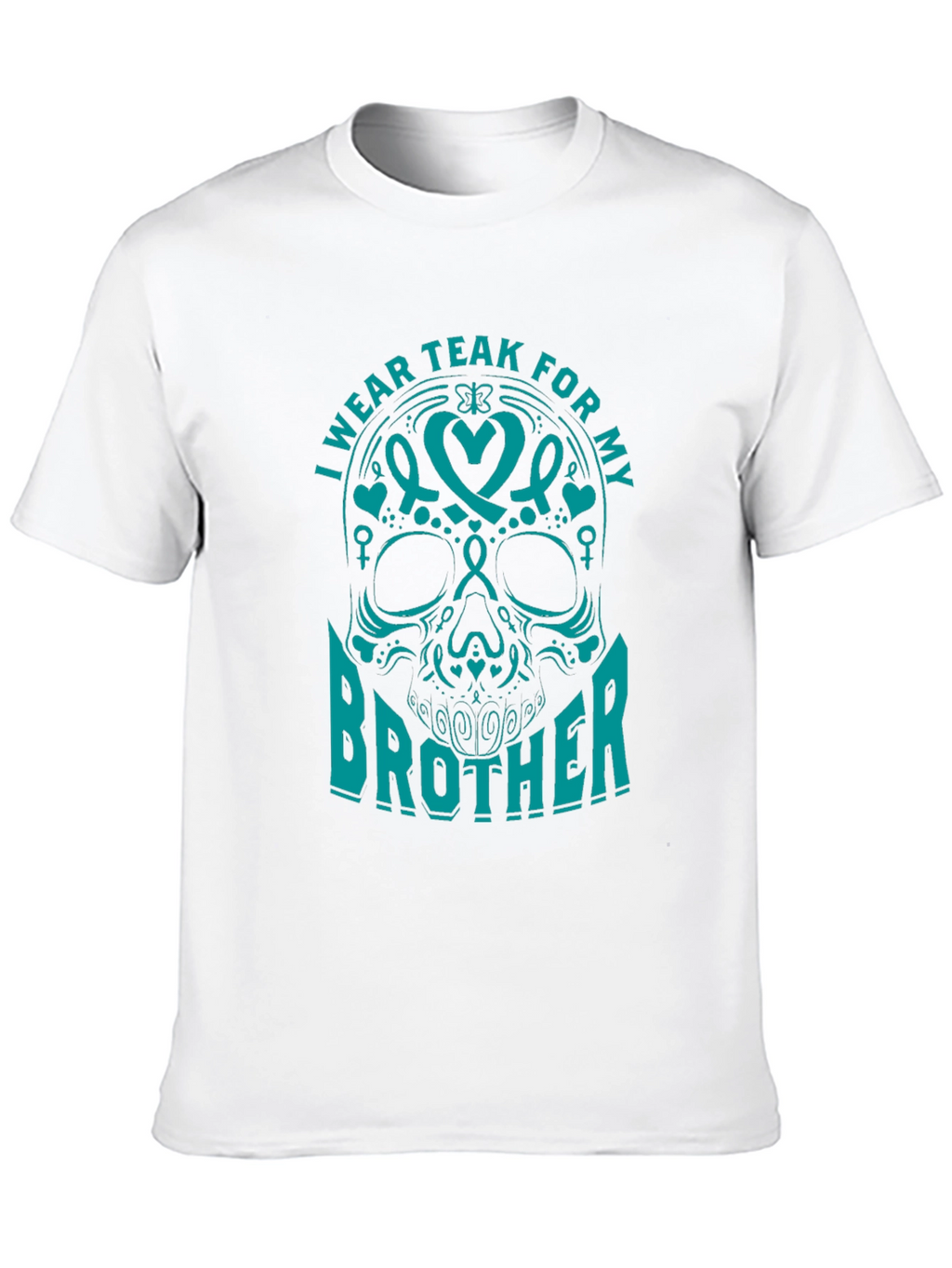 Teal Ribbon Brother Skull Graphic T-Shirt