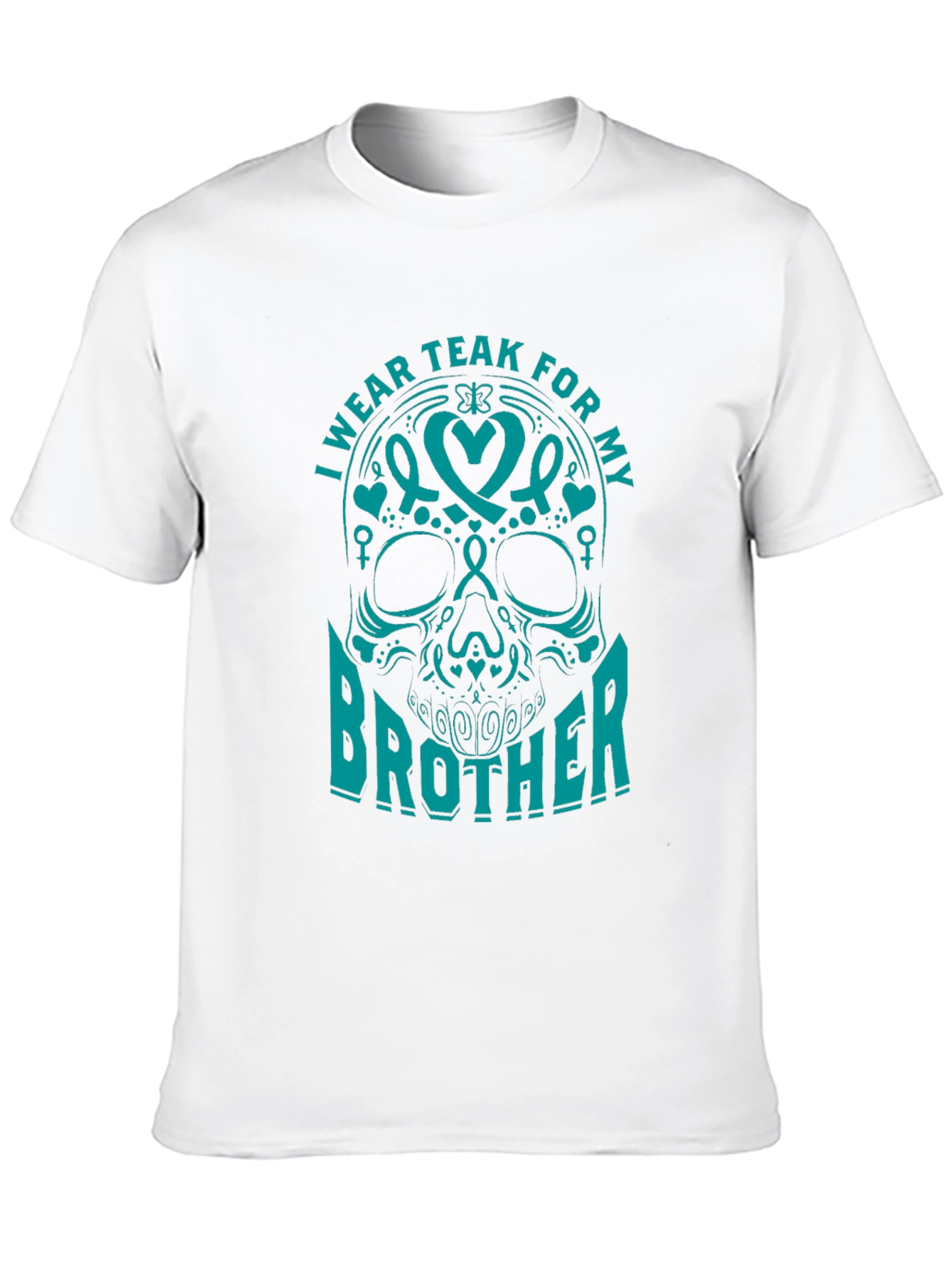 Teal Ribbon Brother Skull Graphic T-Shirt