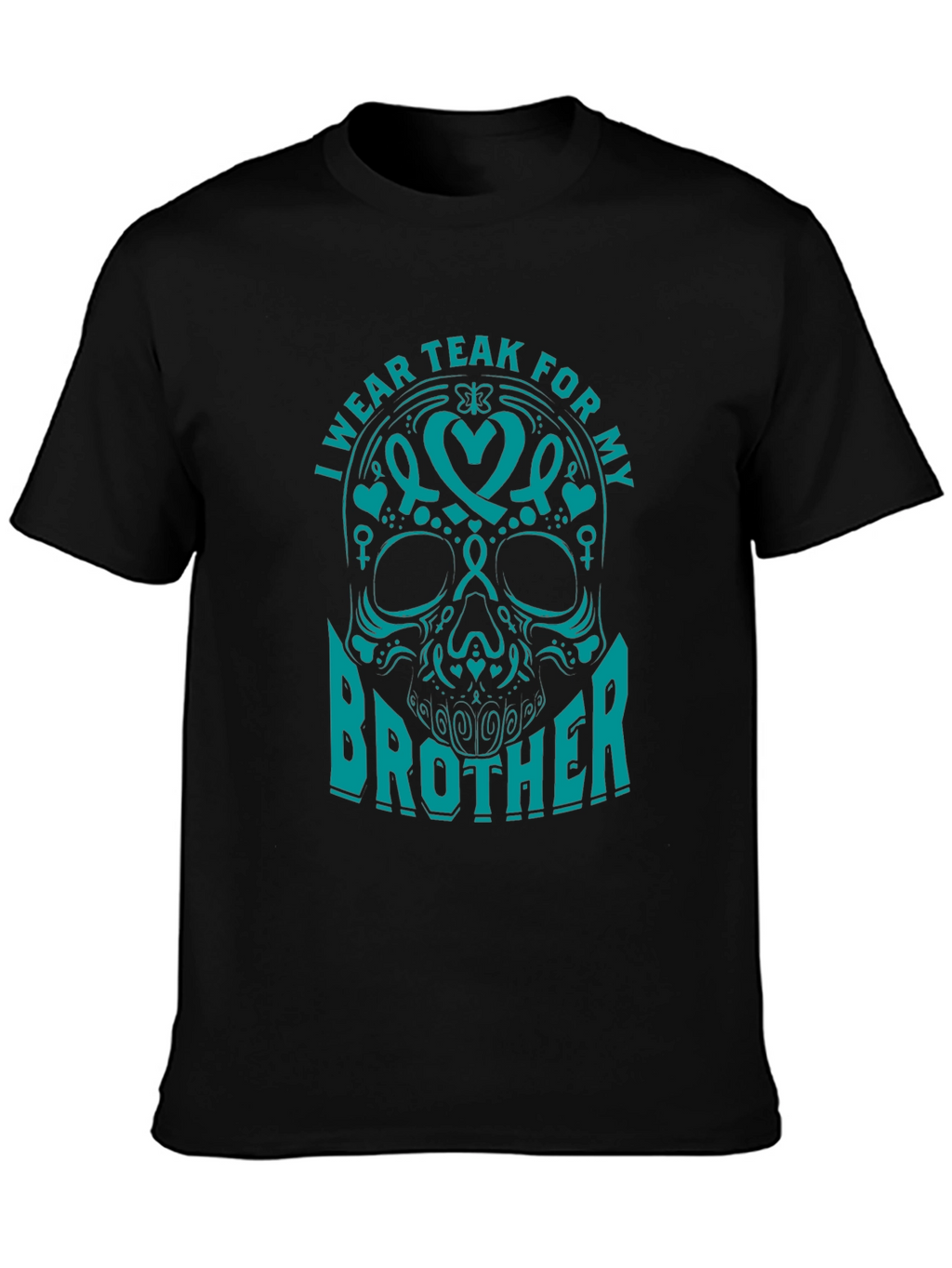 Teal Ribbon Brother Skull Graphic T-Shirt
