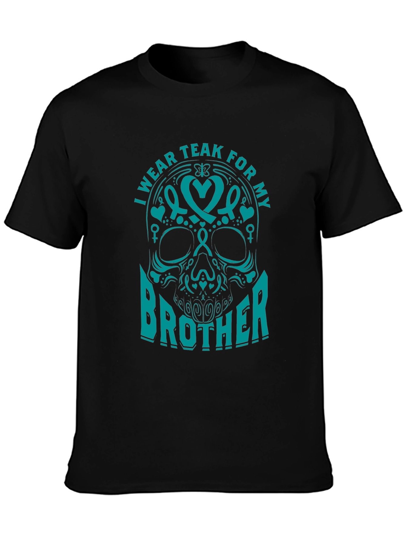 Teal Ribbon Brother Skull Graphic T-Shirt