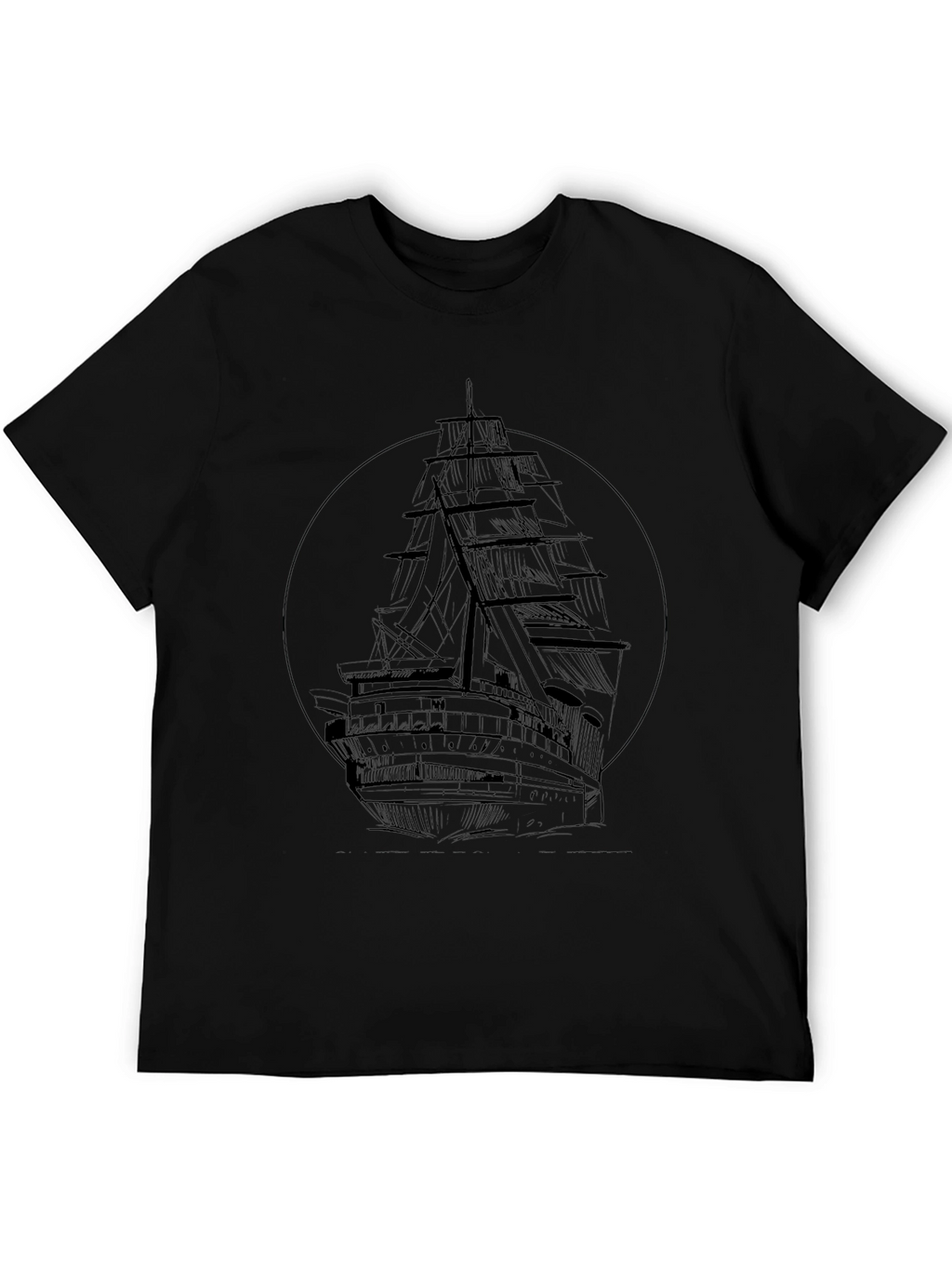 Nautical Black T-Shirt with Ship Graphic