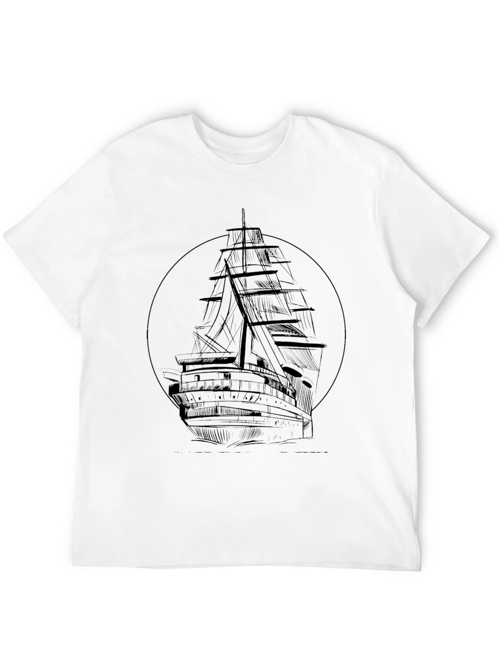 Nautical Black T-Shirt with Ship Graphic