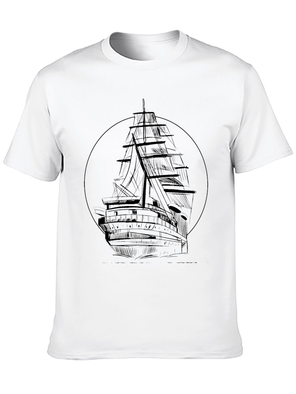 Nautical Black T-Shirt with Ship Graphic