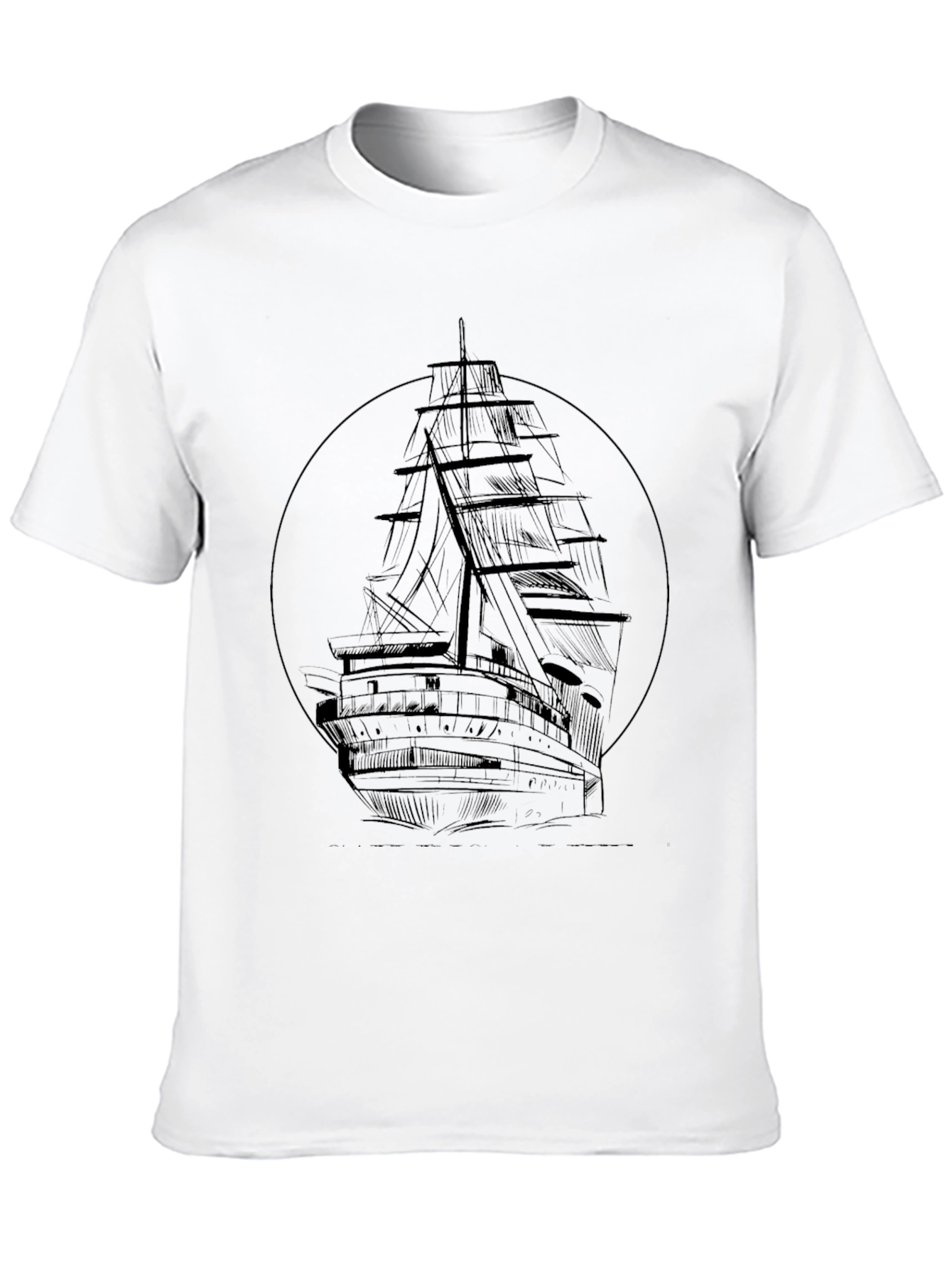 Nautical Black T-Shirt with Ship Graphic