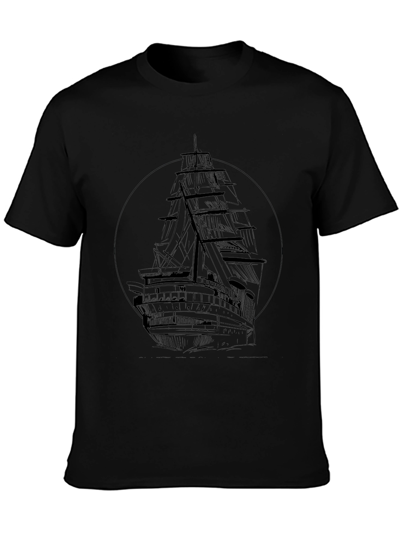 Nautical Black T-Shirt with Ship Graphic