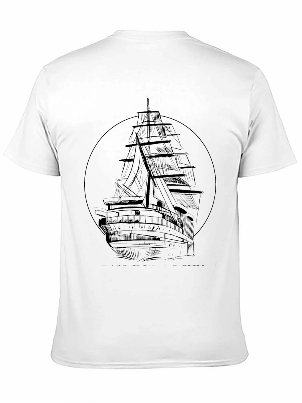 Nautical Black T-Shirt with Ship Graphic