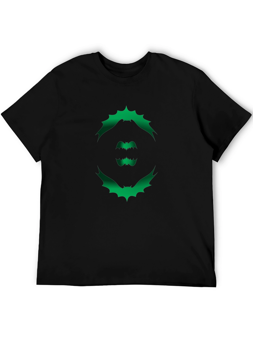 Mens Black T-Shirt with Green Bat Graphic
